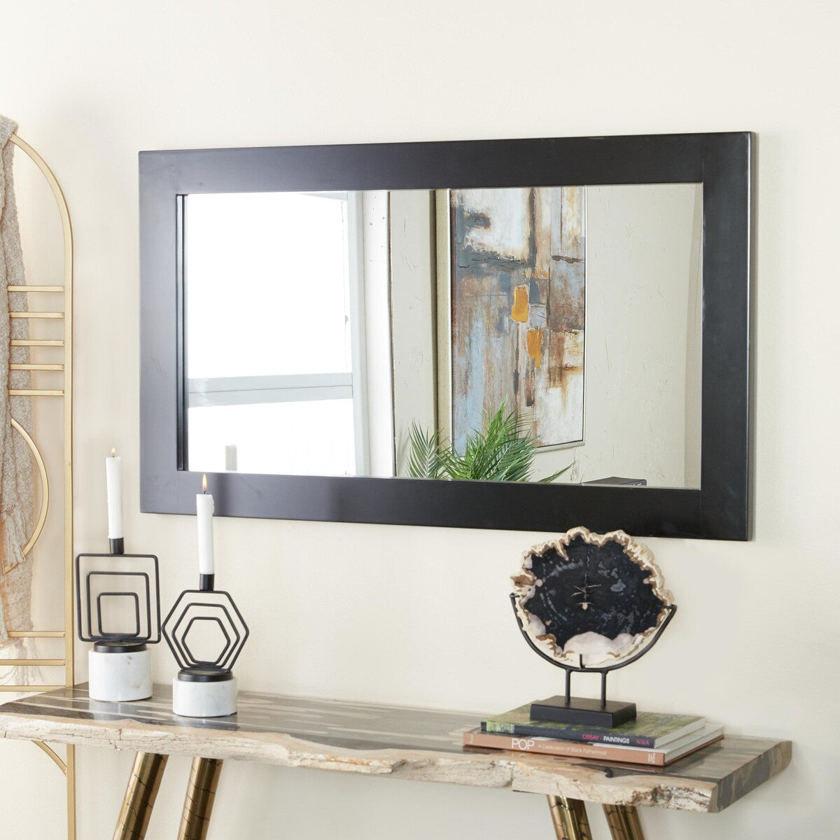 Wooden Rectangular Minimalistic Room Wall Mirror - White or Black - Roche River Decor