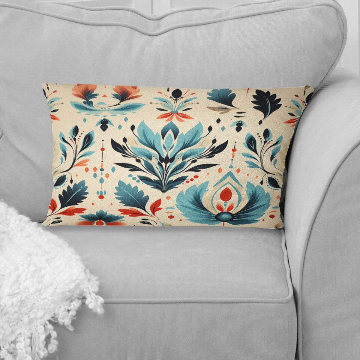 Designart Teal And Beige Ikat Mosaic Fusion Ikat Printed Throw Pillow