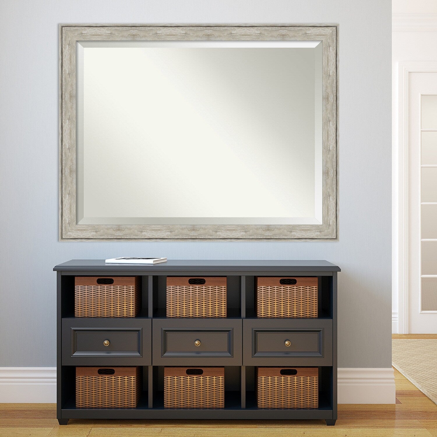 Beveled Bathroom Wall Mirror - Crackled Metallic Frame