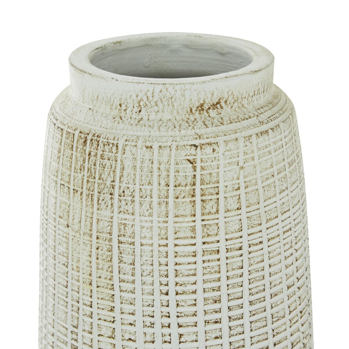 Ceramic Textured Crosshatch Decorative Vase - White - Roche River Decor