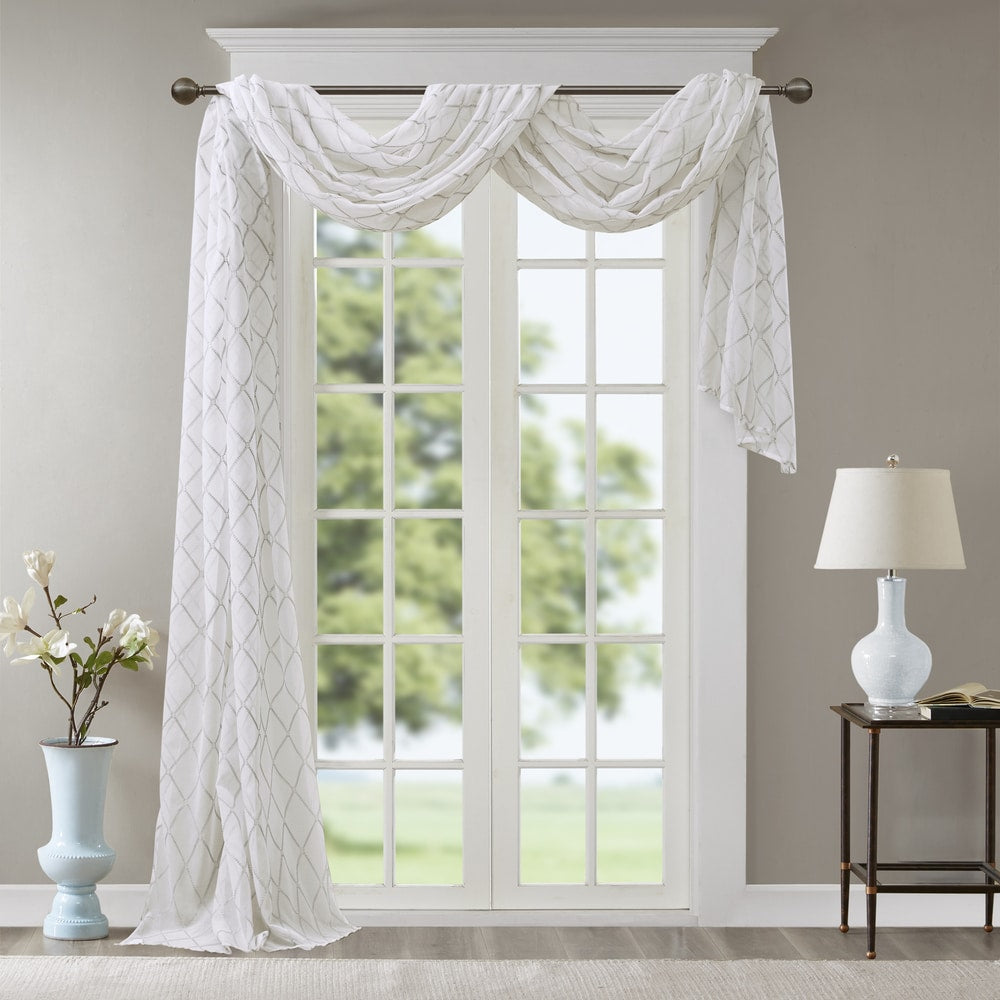 Madison Park Iris Diamond Sheer Embroidered Window Curtain Scarf