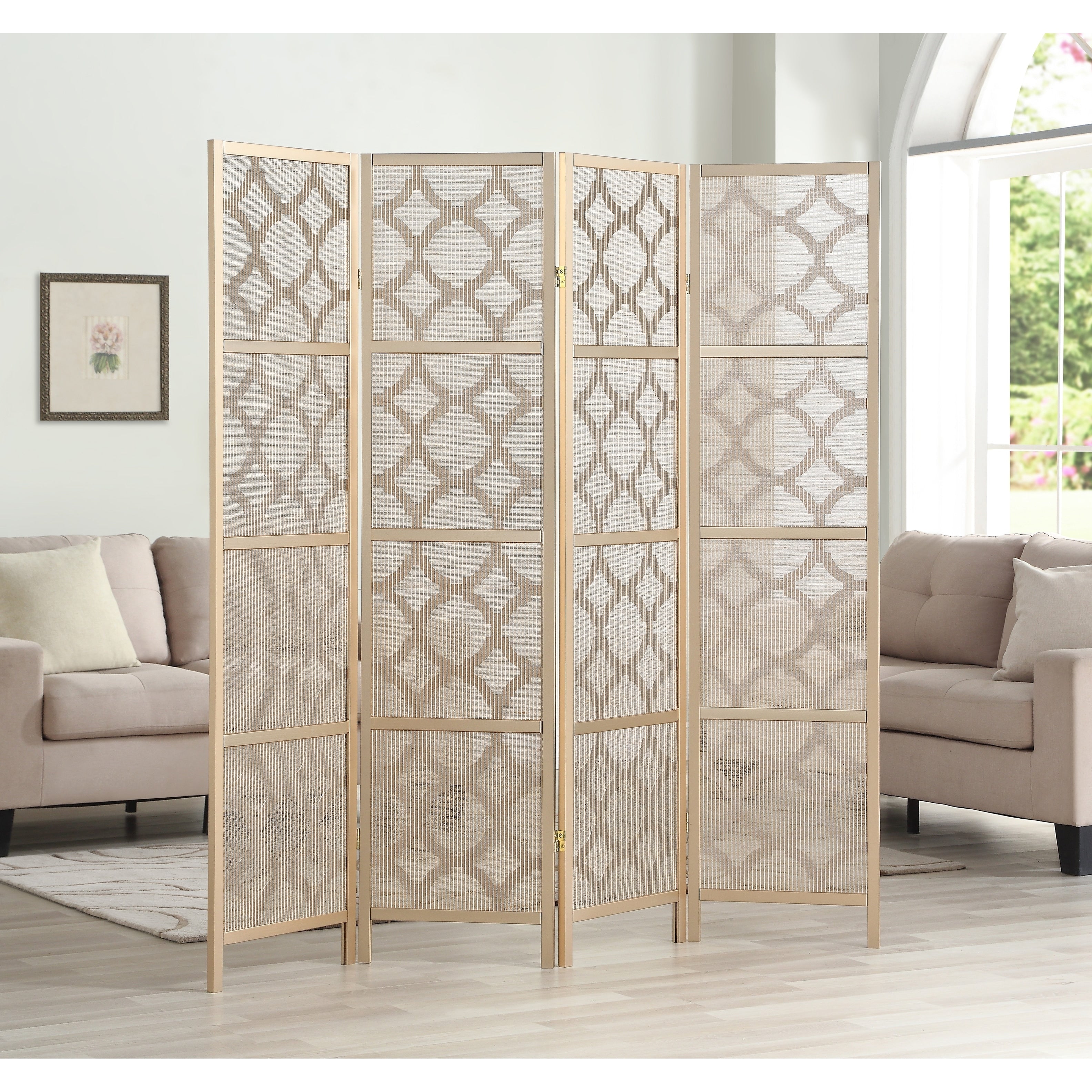 Roundhill Furniture Quatrefoil Infused Diamond Design 4-panel Room Divider