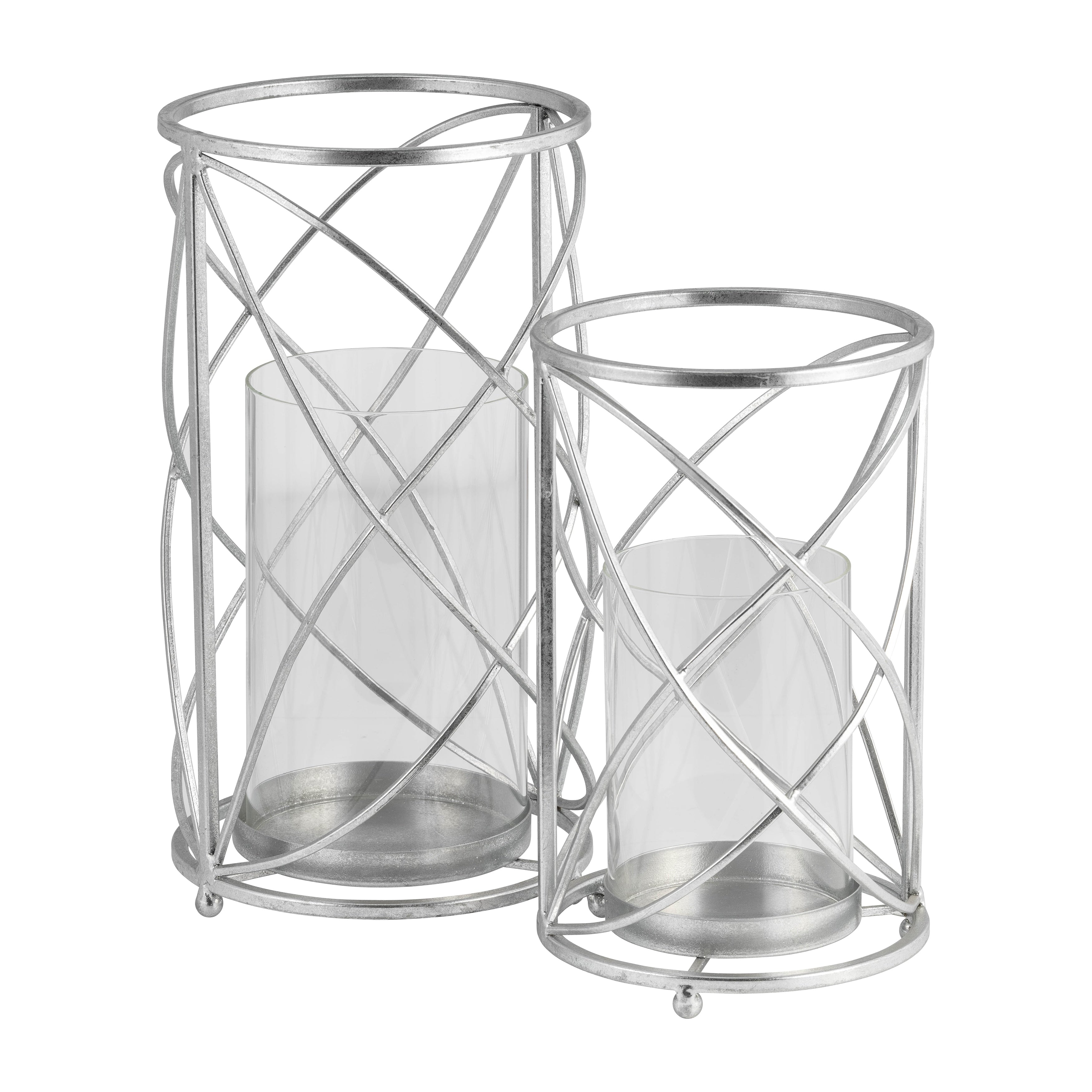 Sagebrook Home Modern Glam Glass and Metal Hurricane Candle Holder