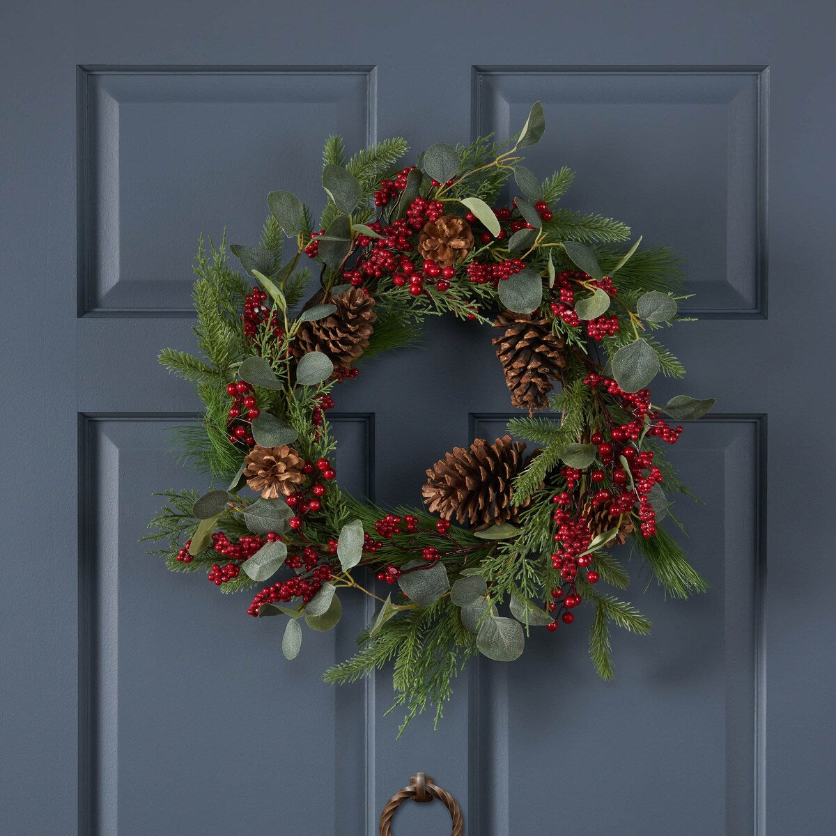 22 Berry/Eucalyptus/PineCone Wreath - Green Leaves