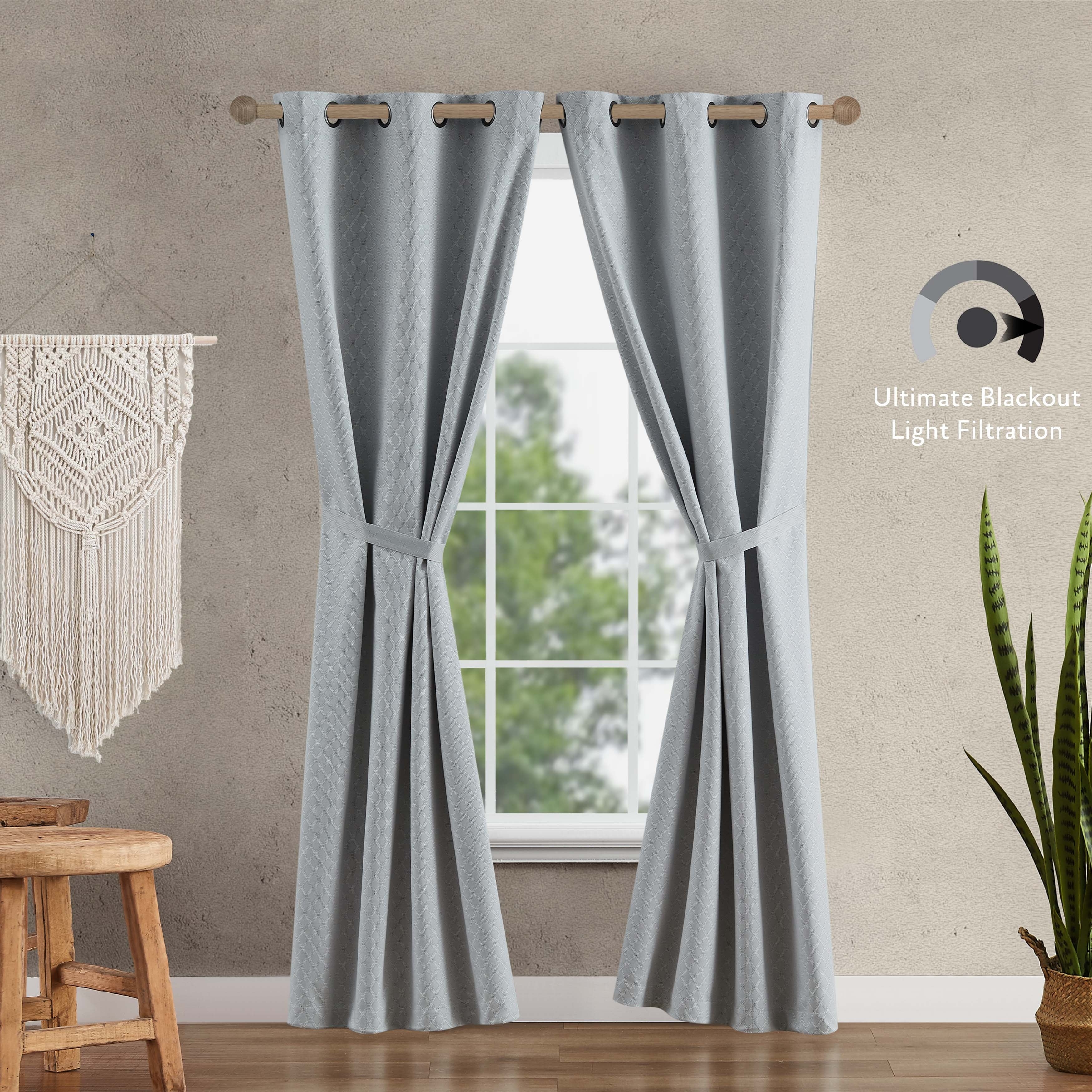 Jessica Simpson Faye Textured Blackout Grommet Window Curtain Panel Pair with Tiebacks