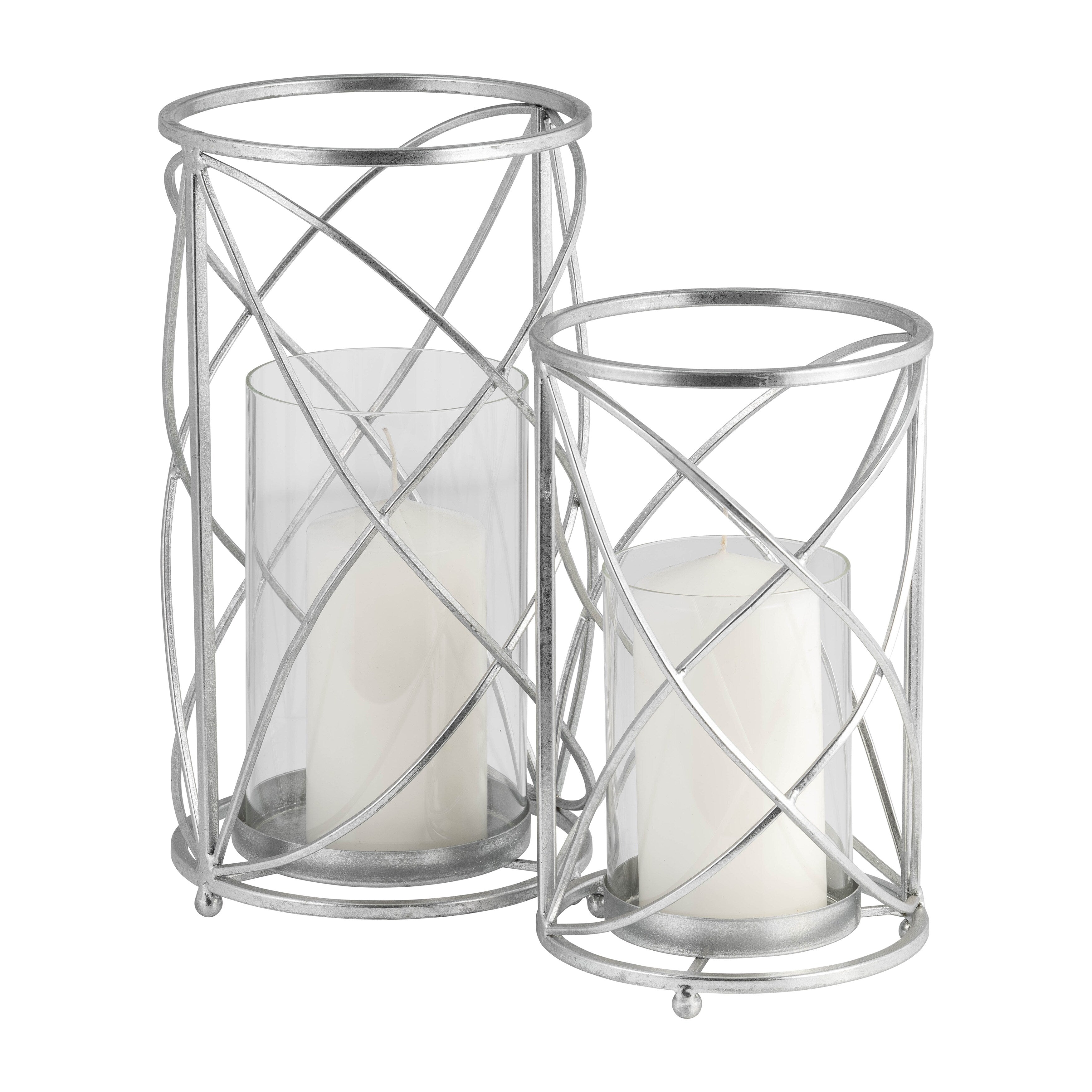 Sagebrook Home Modern Glam Glass and Metal Hurricane Candle Holder