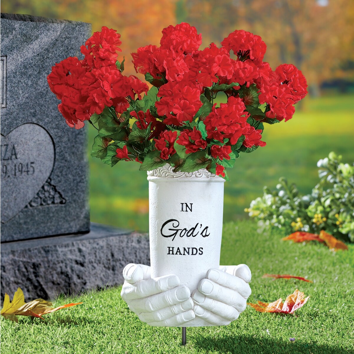 In God's Hands Memorial Flower Vase - 9.250 x 8.250 x 8.000