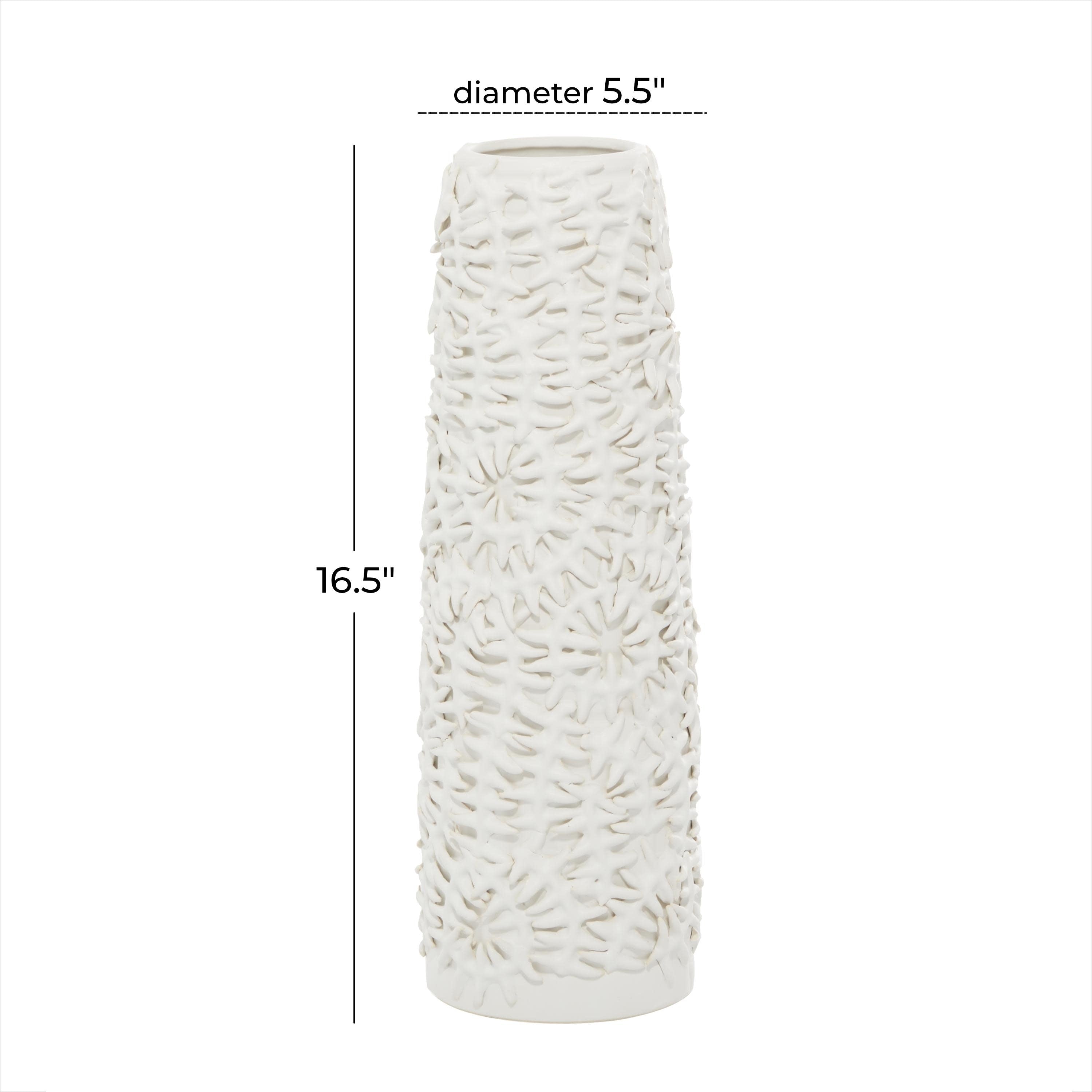 Ceramic Leaf Embossed Decorative Vase - White - Roche River Decor