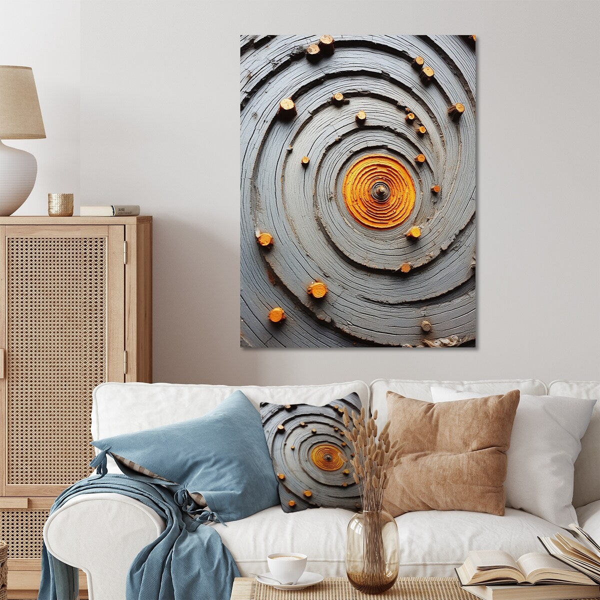 Designart Modern Grey And Yellow Spiral Stone II Spiral Abstract Metal Wall Art Grey Wall Décor Modern Metal Art Work