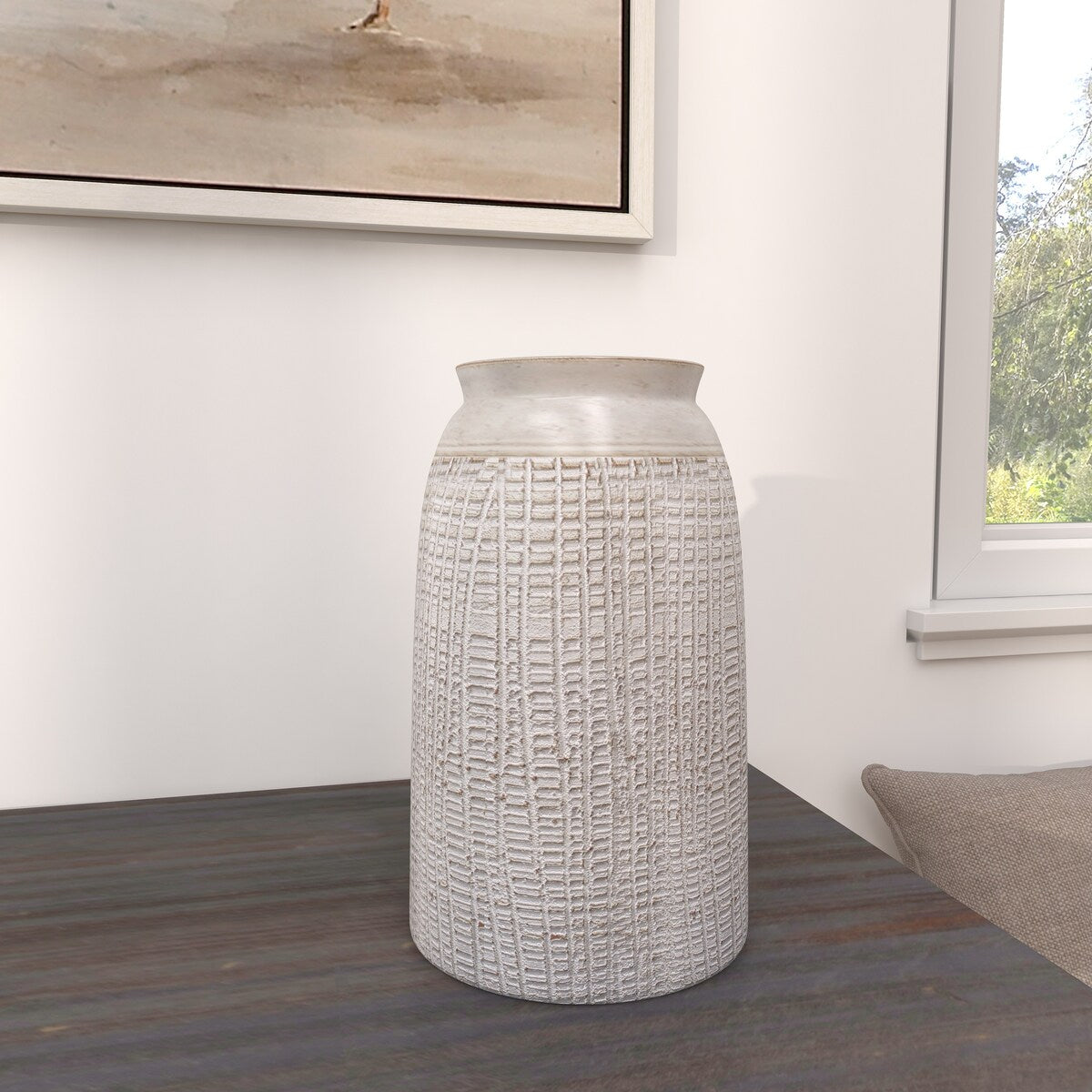 Ceramic Textured Crosshatch Decorative Vase - White - Roche River Decor