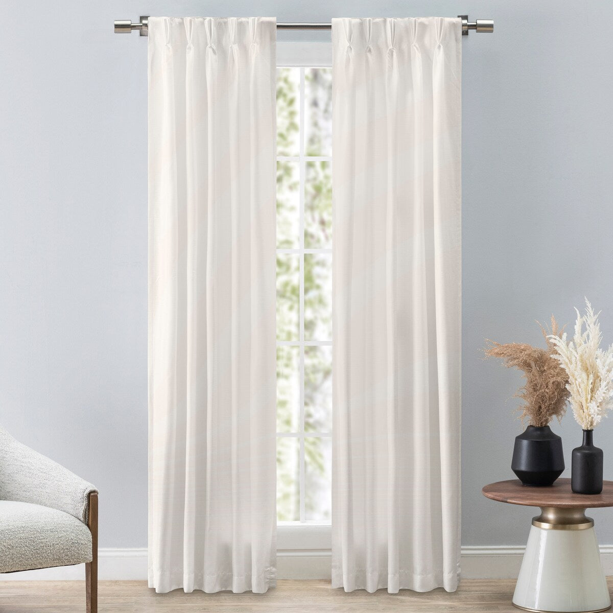 GrassclothPremium Sheen Pinch Pleat W Back Tab Curtain Pair