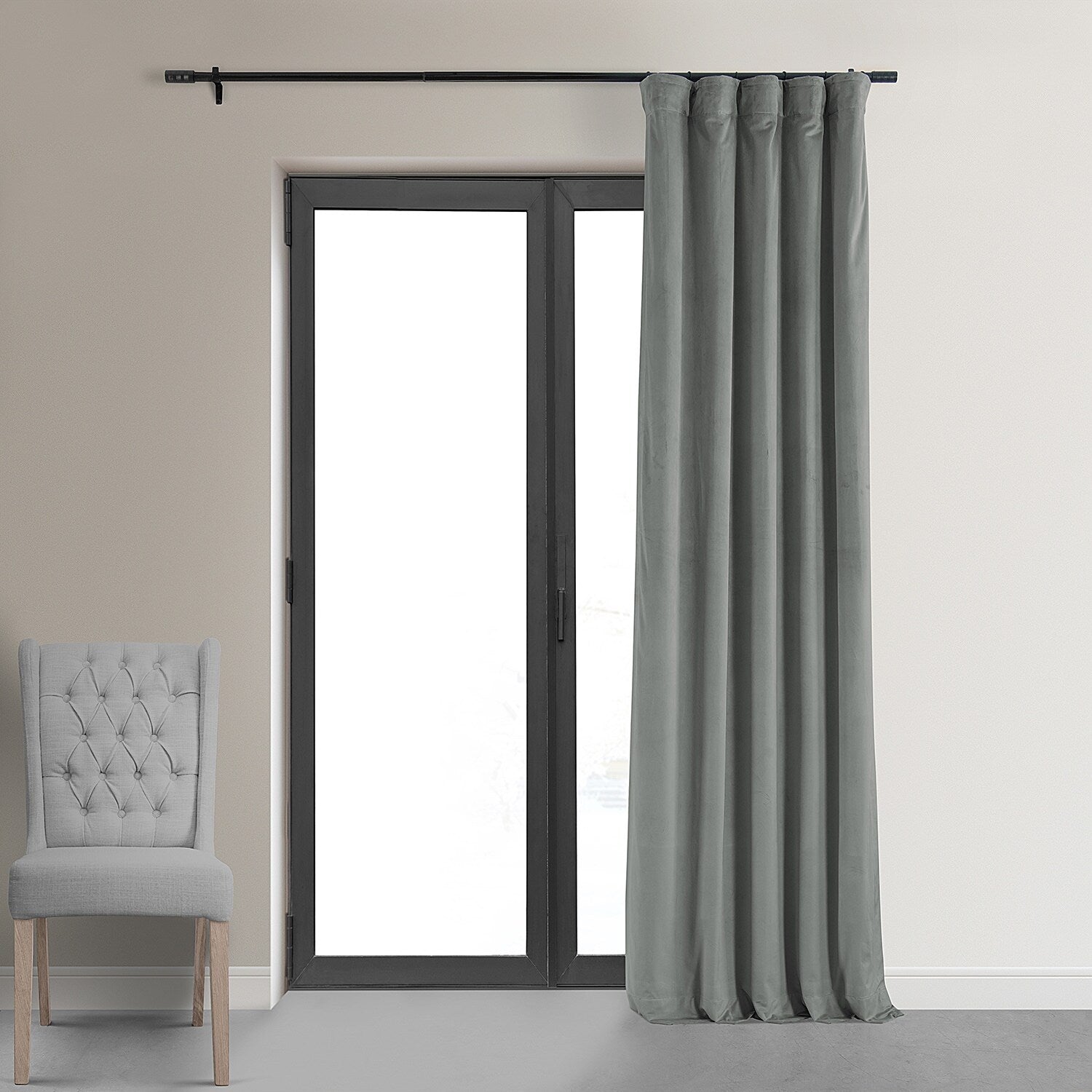 Exclusive Fabrics Signature Silver Grey Blackout Velvet Curtain Panel