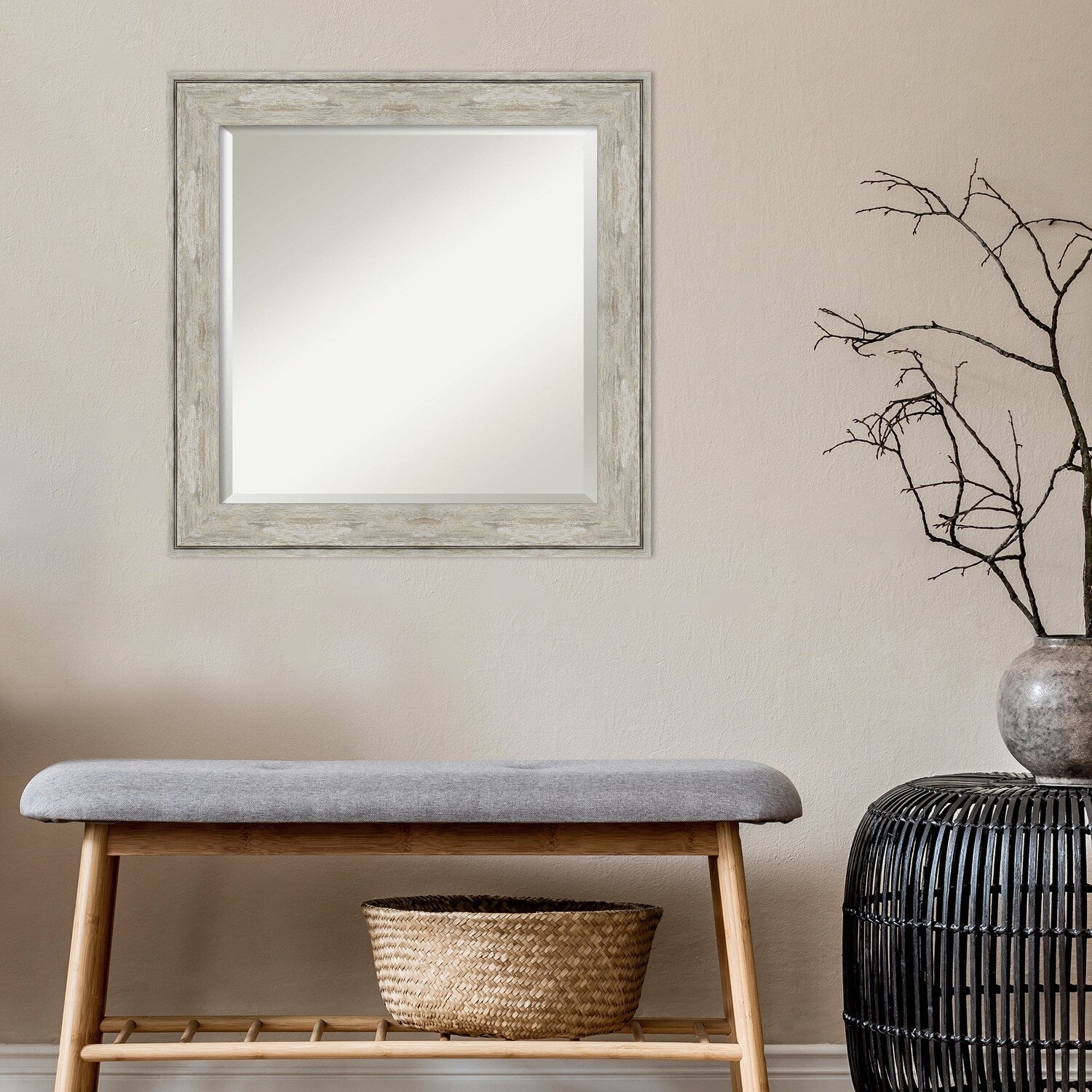 Beveled Bathroom Wall Mirror - Crackled Metallic Frame