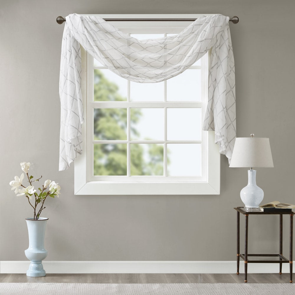 Madison Park Iris Diamond Sheer Embroidered Window Curtain Scarf