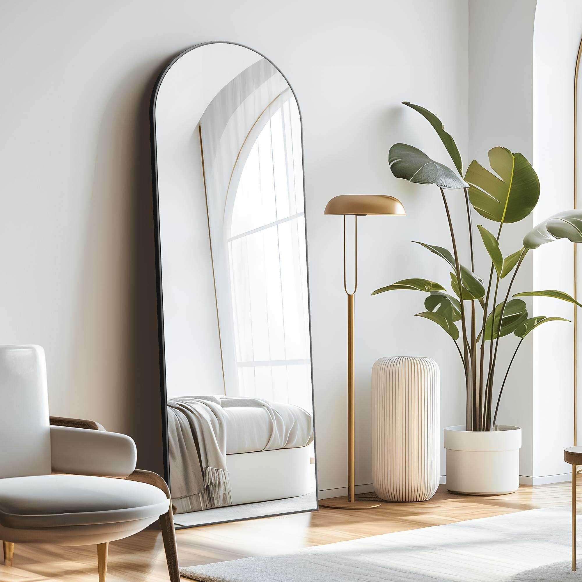 Arch-Crowned Full-Length Mirror with Solid Wood Frame