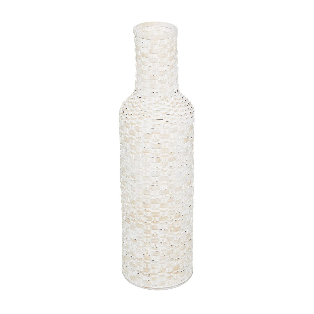 Bamboo Wood Tall Woven Floor Decorative Vase - White - Roche River Decor