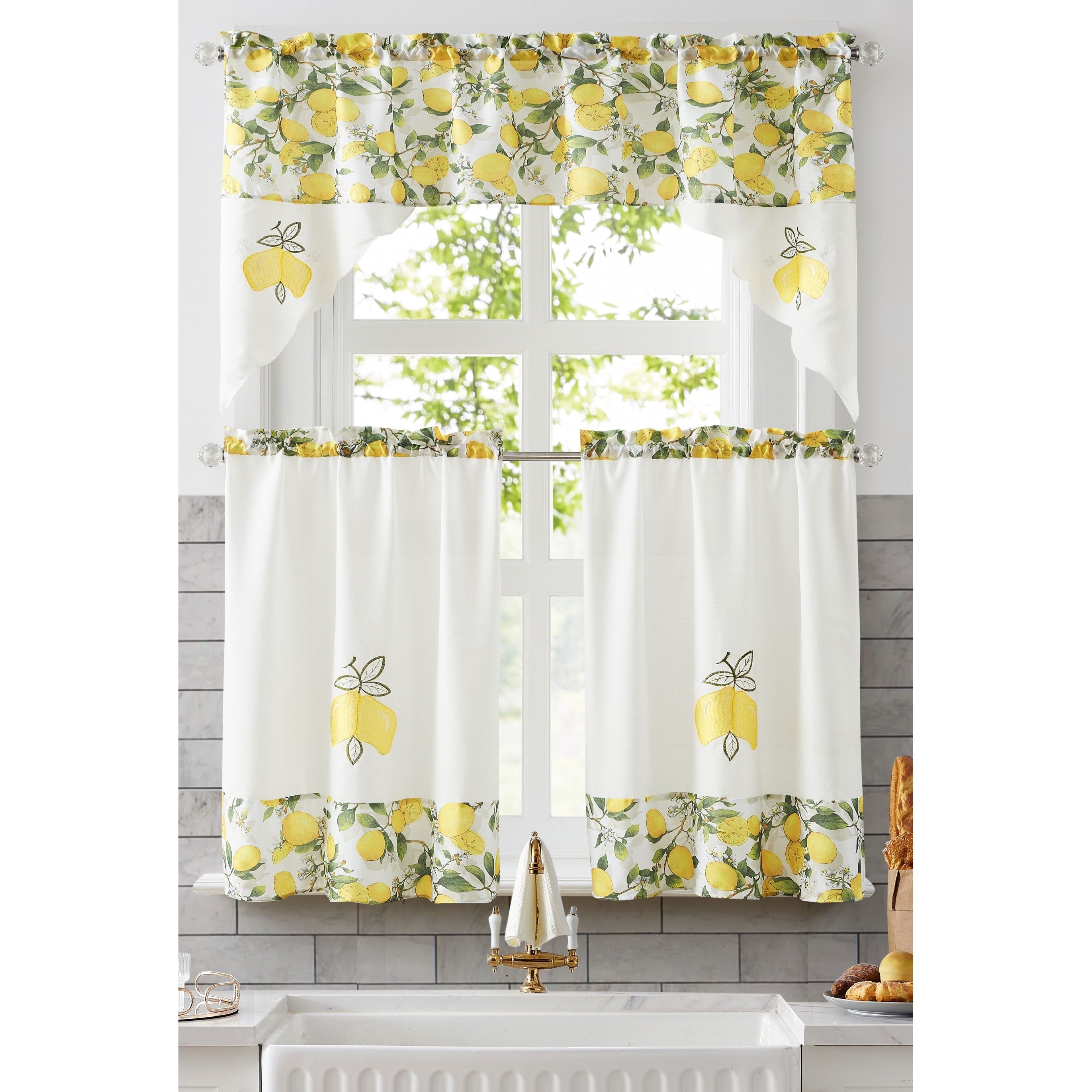 Lemon Fern Sunflower Tropical Tea Urban Kitchen Curtain Sets with Valance & Tiers