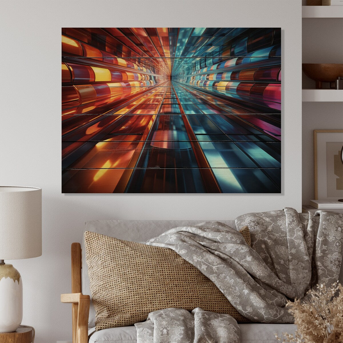 Designart Colorful Tunnel Abstract Dimensions Bold Abstract Print on Natural Pine Wood