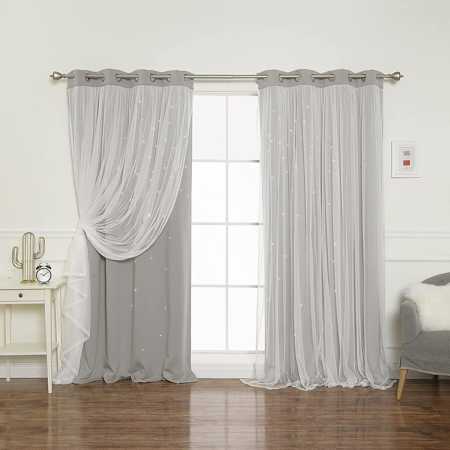 Aurora Home Star Punch Tulle Overlay Blackout Curtain Panel Pair