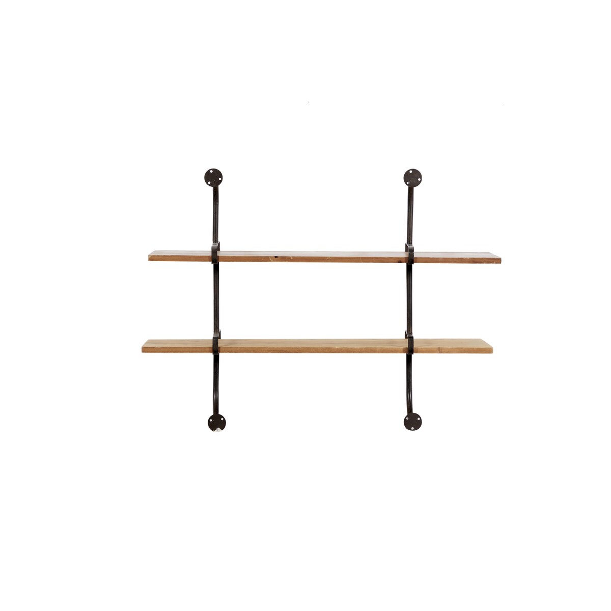 Wood 2 or 3 Level Wall Shelf with Black Metal Brackets - Brown or Gray - Roche River Decor