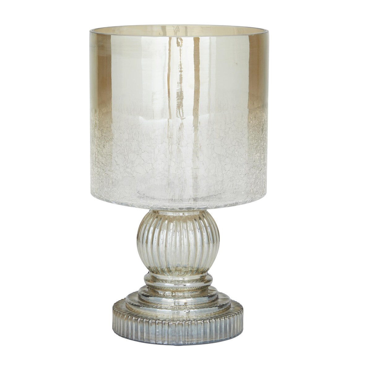 Glass Handmade Turned Style Pillar Hurricane Lamp with Smoked Glass Finish - Brass, Black, Gold, Brown - Roche River Decor