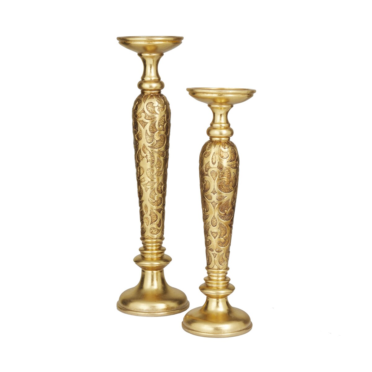 Polystone Pillar Decorative Candle Holder - Set of 2 Gold - Roche River Decor