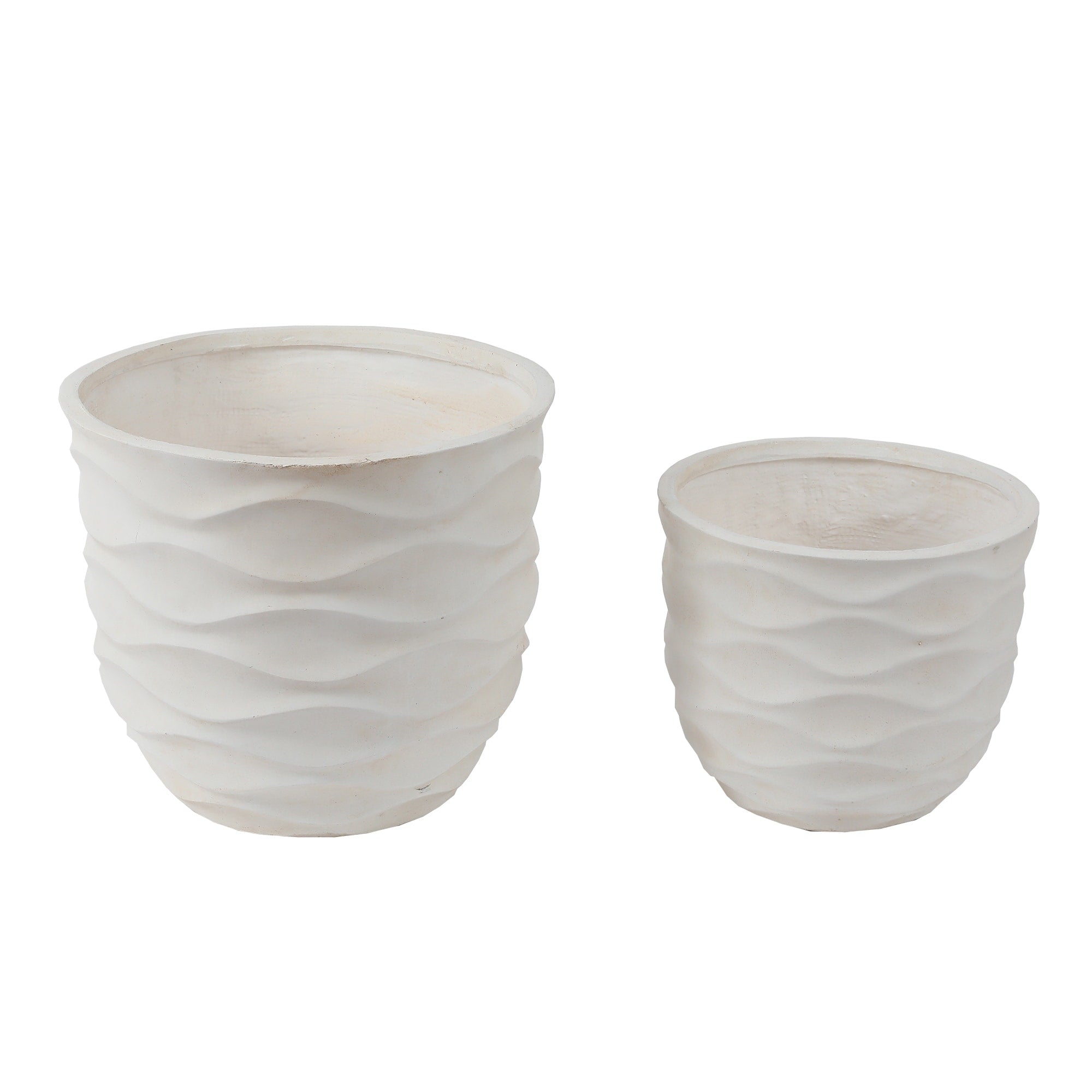 Kayu 2-piece Wavy Design White MgO Planters by Havenside Home