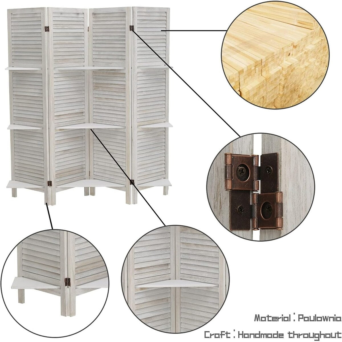 4 Panel Room Divider with Shelves,Wall Room Dividers,Folding Privacy Screens,Portable room partitions and dividers