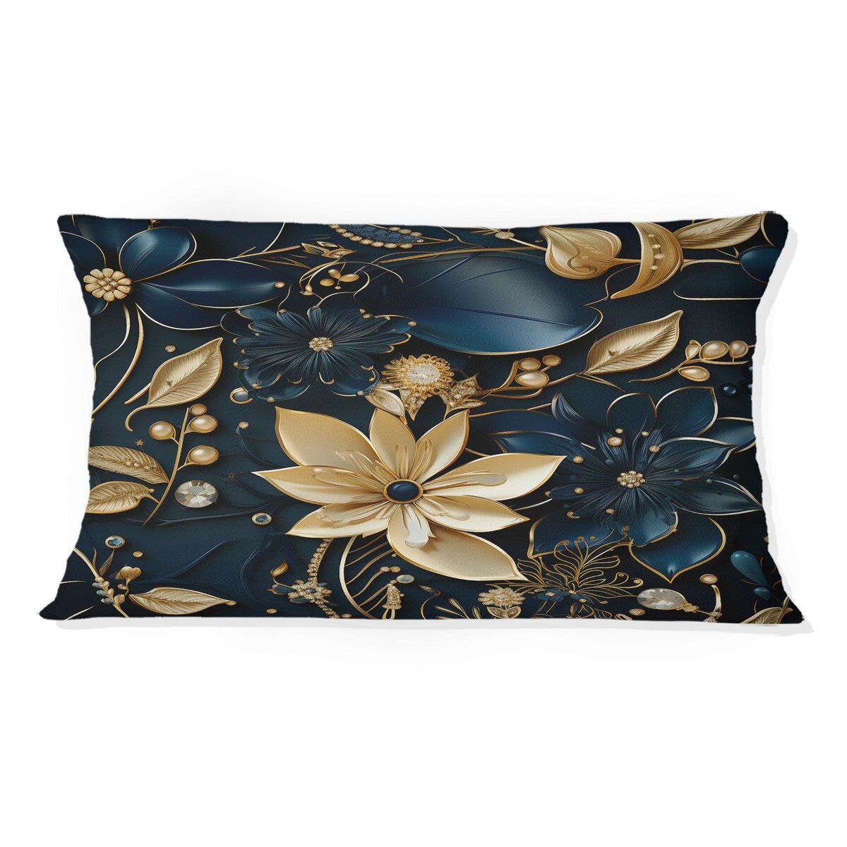 Designart Glamorous Gold And Sapphire Elegance Floral Printed Throw Pillow