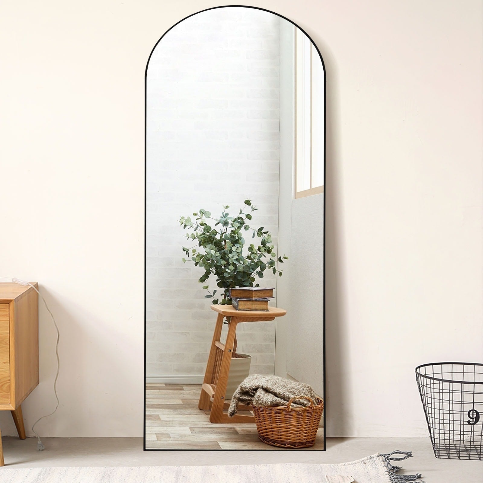 Arch-Crowned Full-Length Mirror with Solid Wood Frame