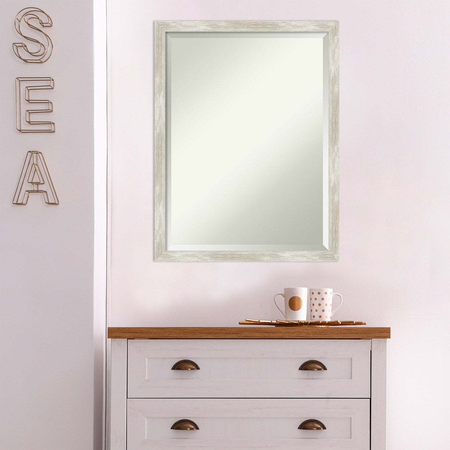 Beveled Bathroom Wall Mirror - Crackled Metallic Frame