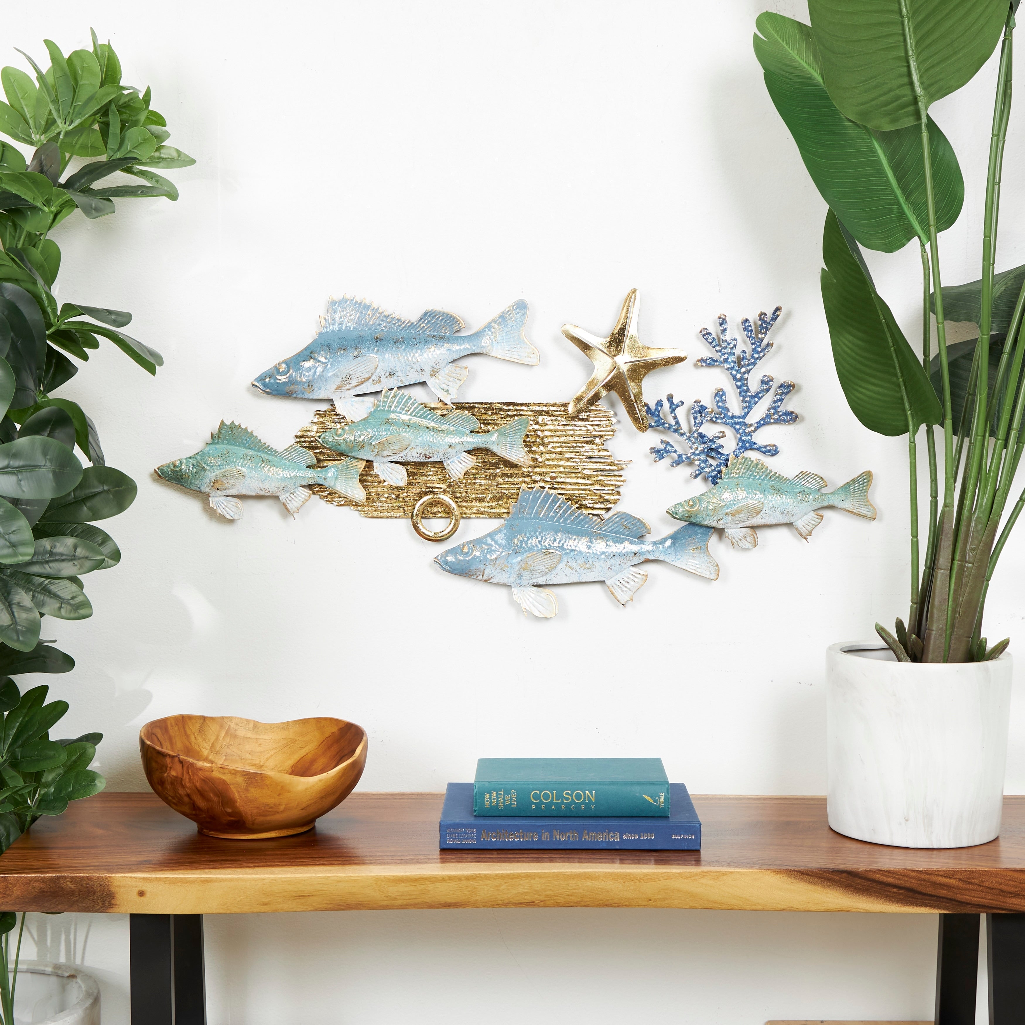 Metal Fish Wall Decor with Gold Accents - Blue - Roche River Decor