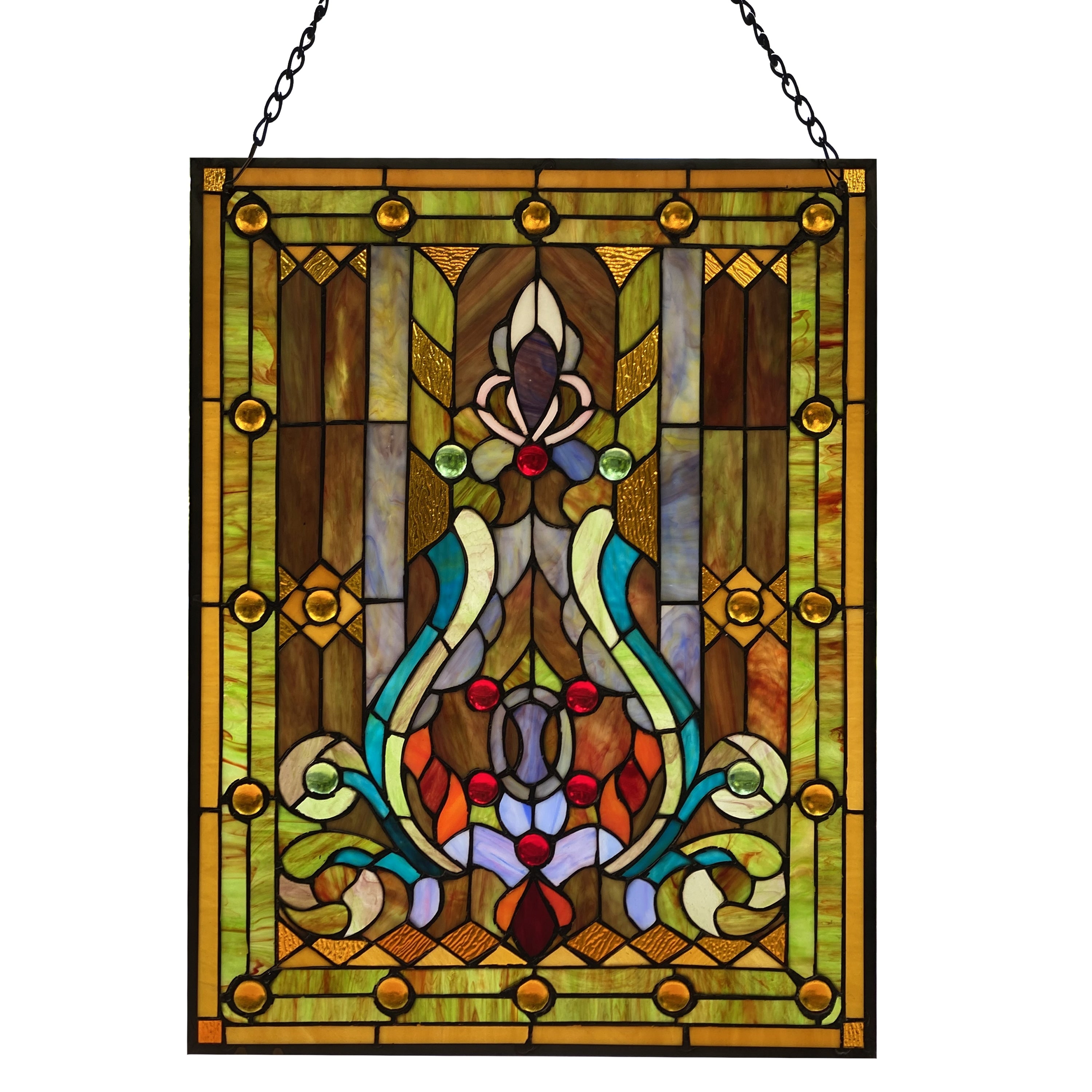 River of Goods Multicolor Stained Glass 24.75-inch High Fleur de Lis Window Panel - 18.875L x 0.25W x 24.75H