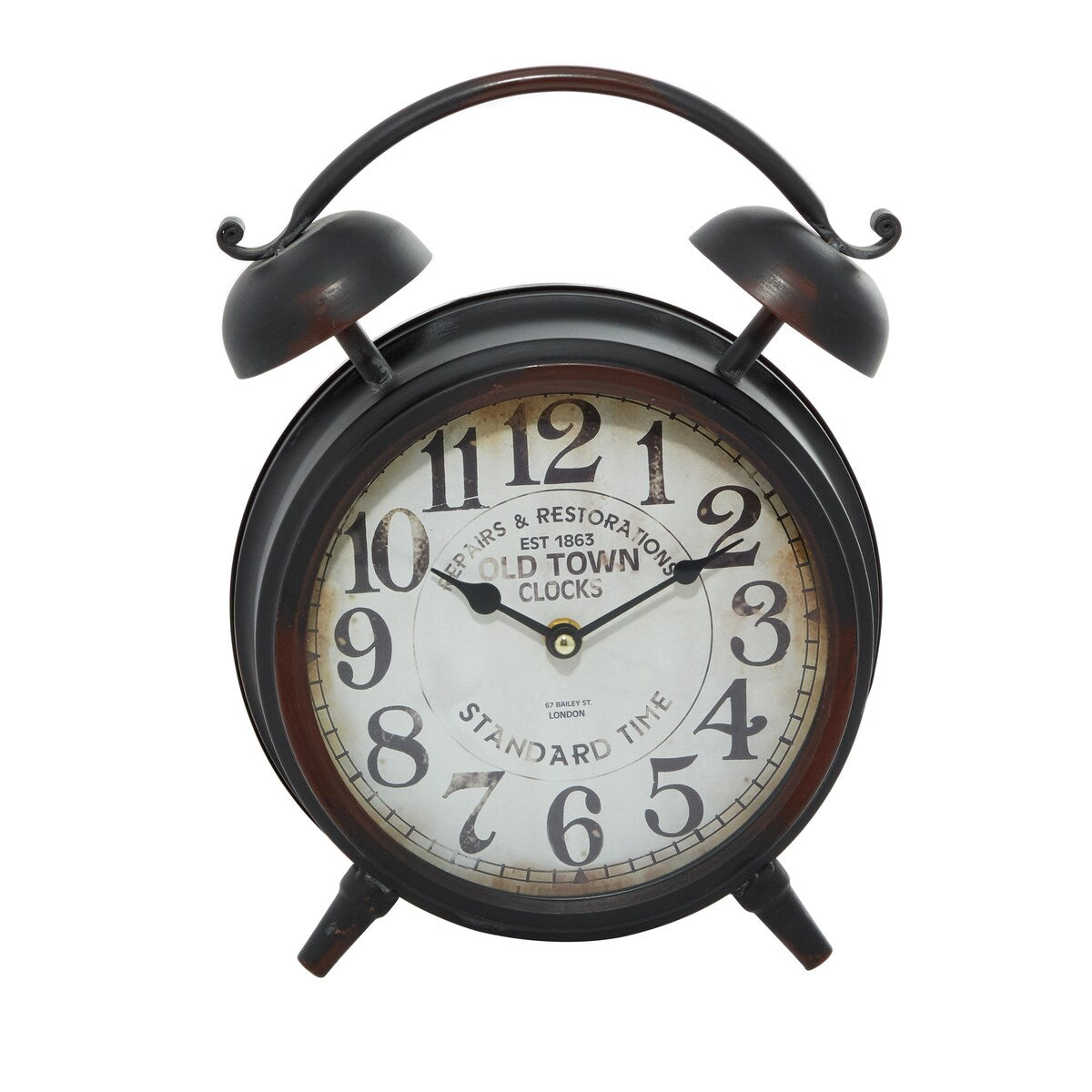 Metal Decorative Clock with Bell Style Top - Brown or Black - Roche River Decor