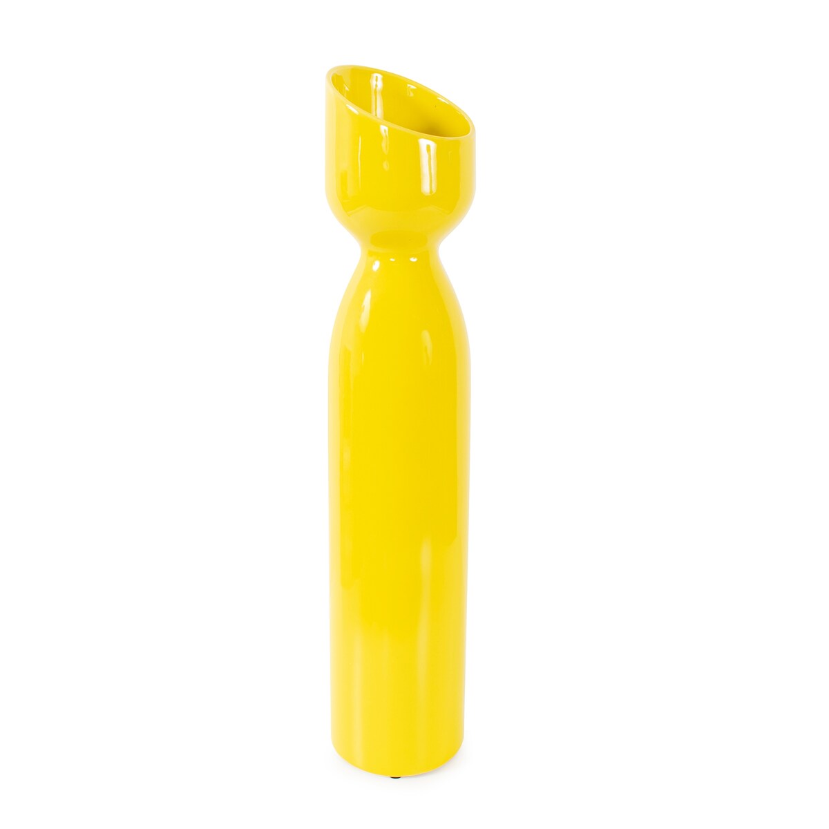 Allan Andrews Contemporary Glossy Yellow Slanted Top Ceramic Vase