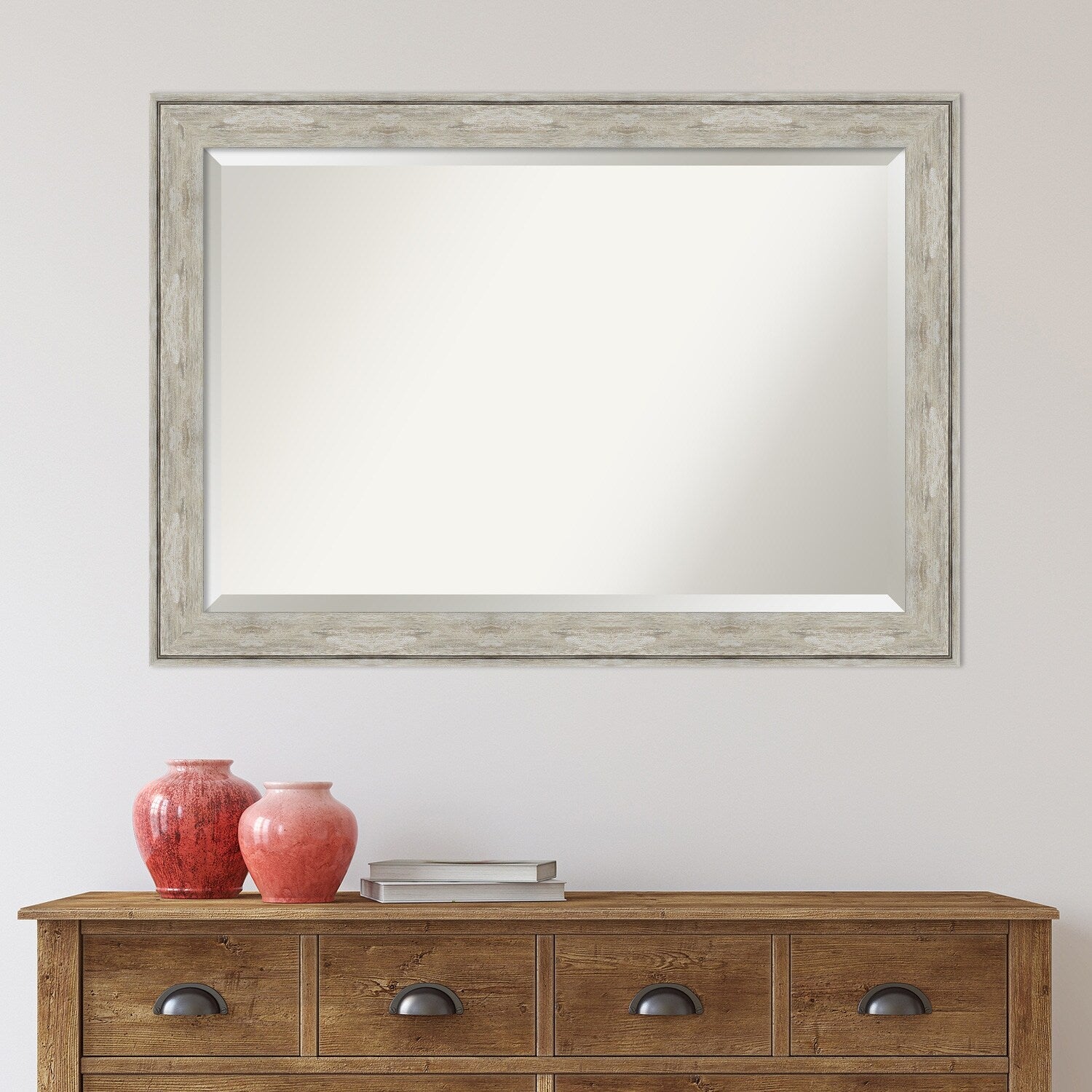 Beveled Bathroom Wall Mirror - Crackled Metallic Frame