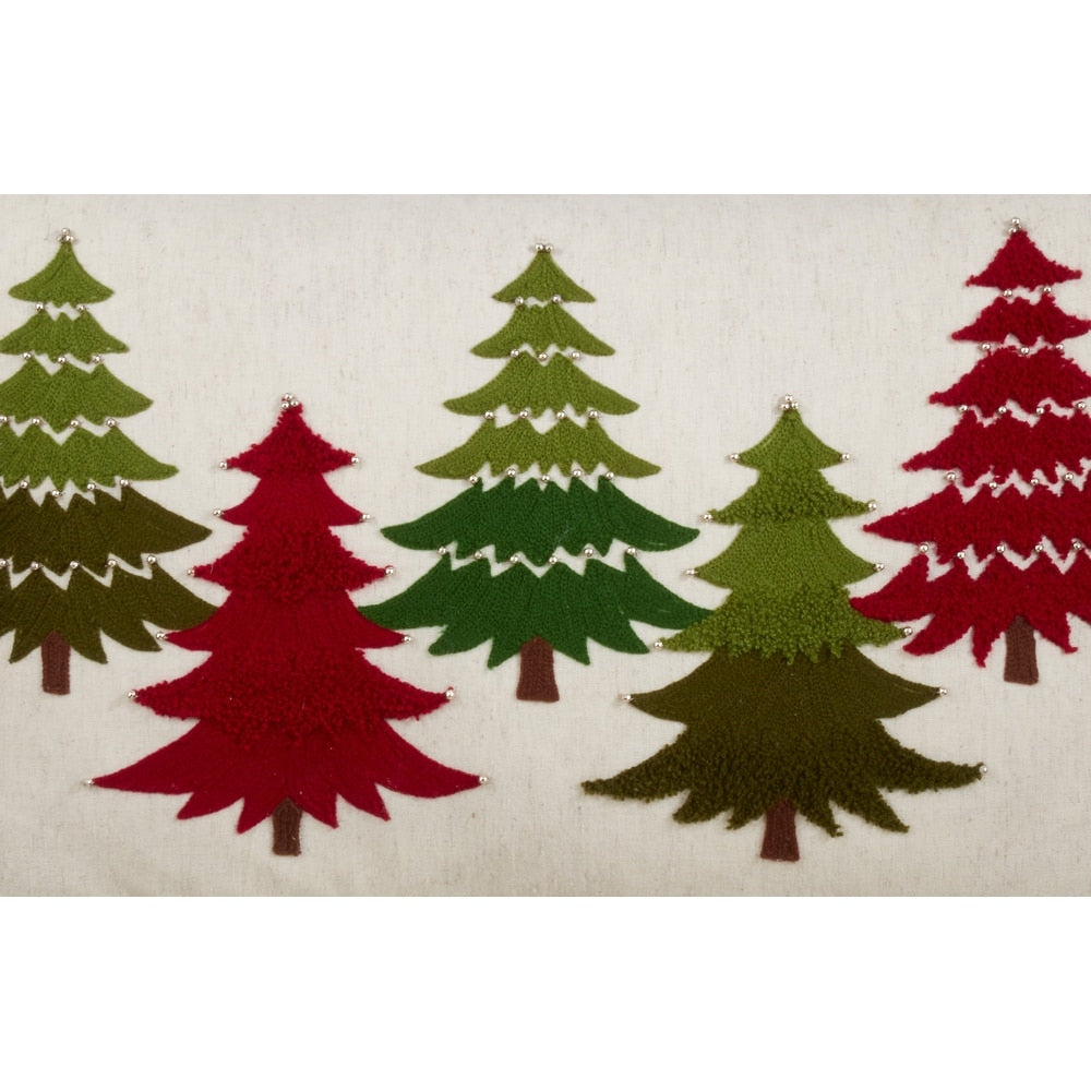 Embroidered Christmas Tree Throw Pillow