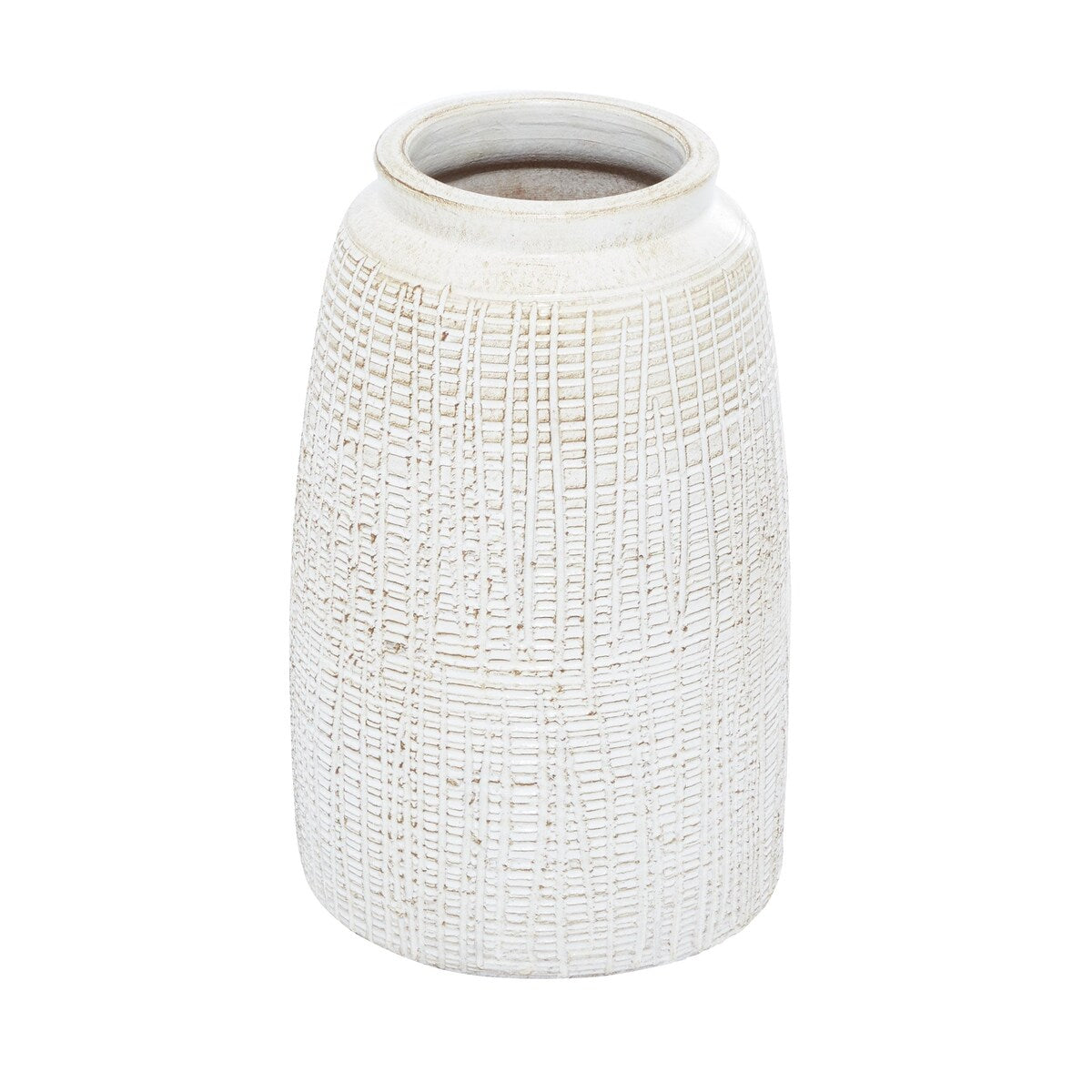 Ceramic Textured Crosshatch Decorative Vase - White - Roche River Decor