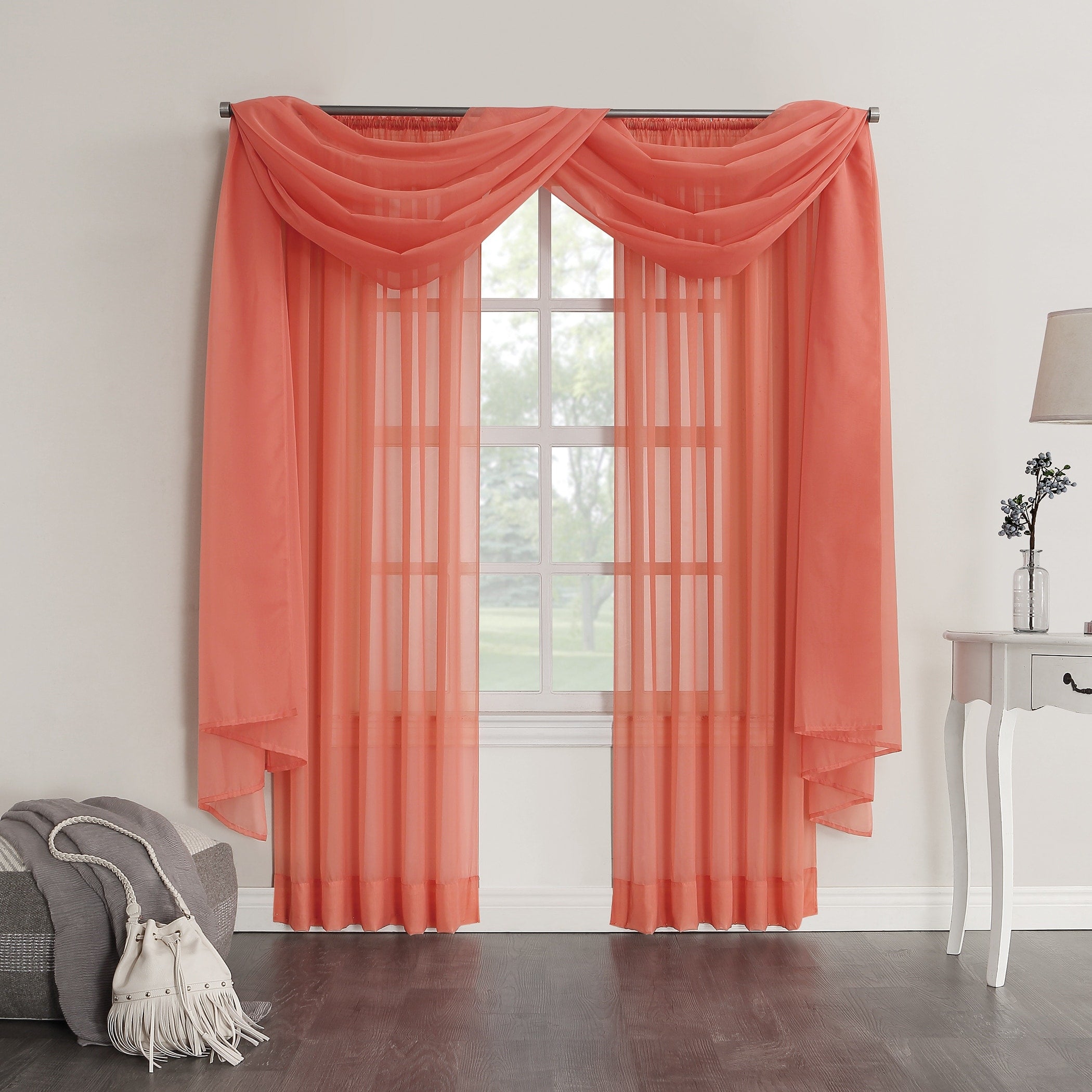 No. 918 Emily Voile Sheer Rod Pocket Window Curtain Scarf, Single Panel