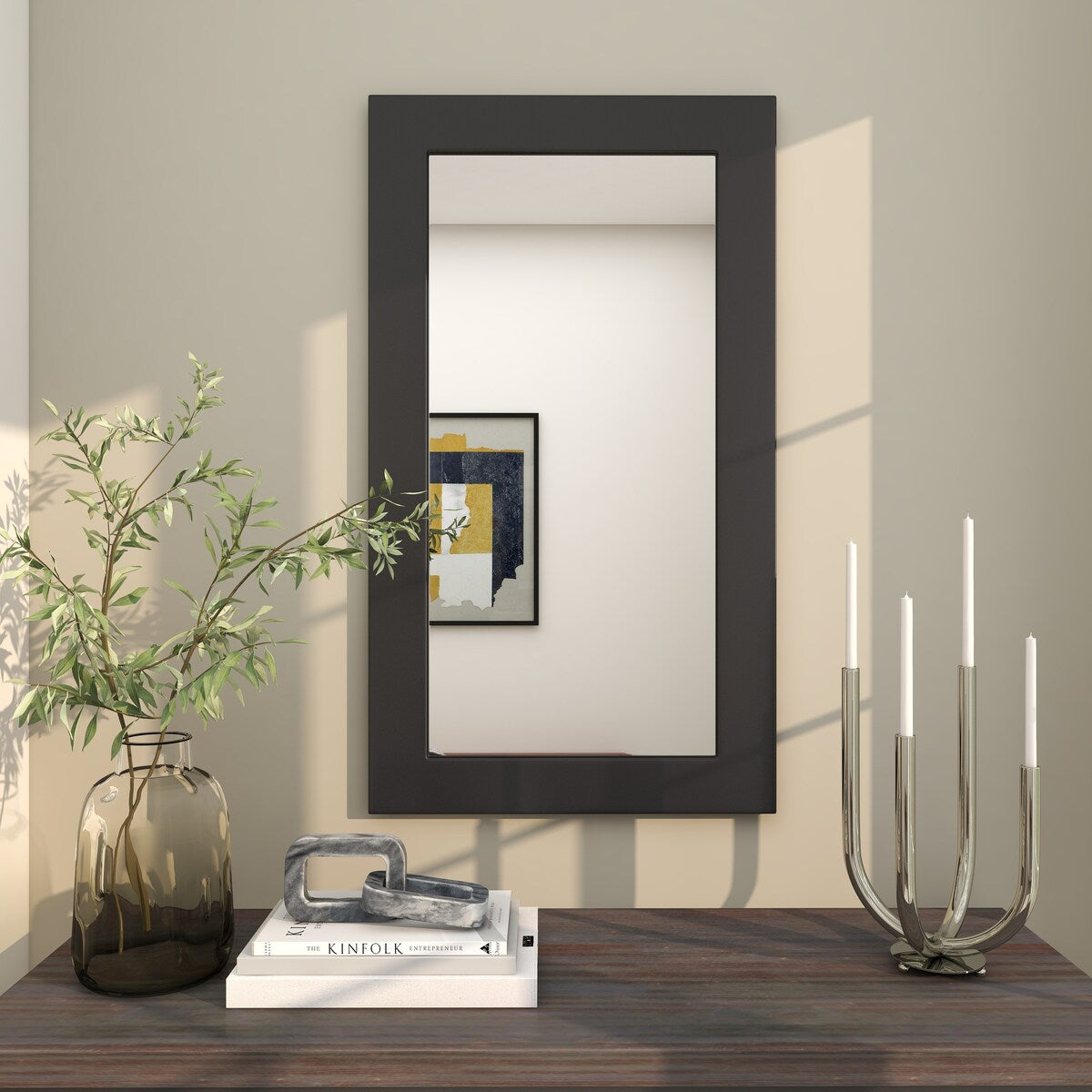 Wooden Rectangular Minimalistic Room Wall Mirror - White or Black - Roche River Decor