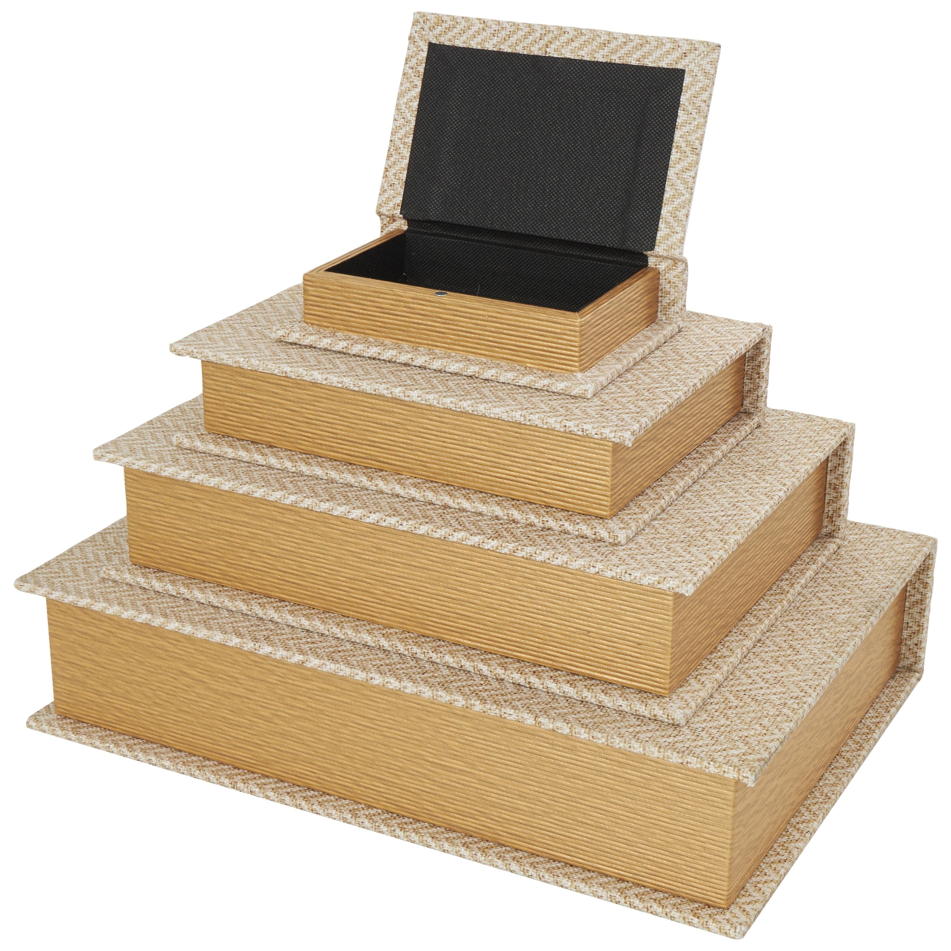 Linen Leather or Wooden Fabric Storage Book Decorative Box - Set of 3 or 4 Multi Colored - Roche River Decor
