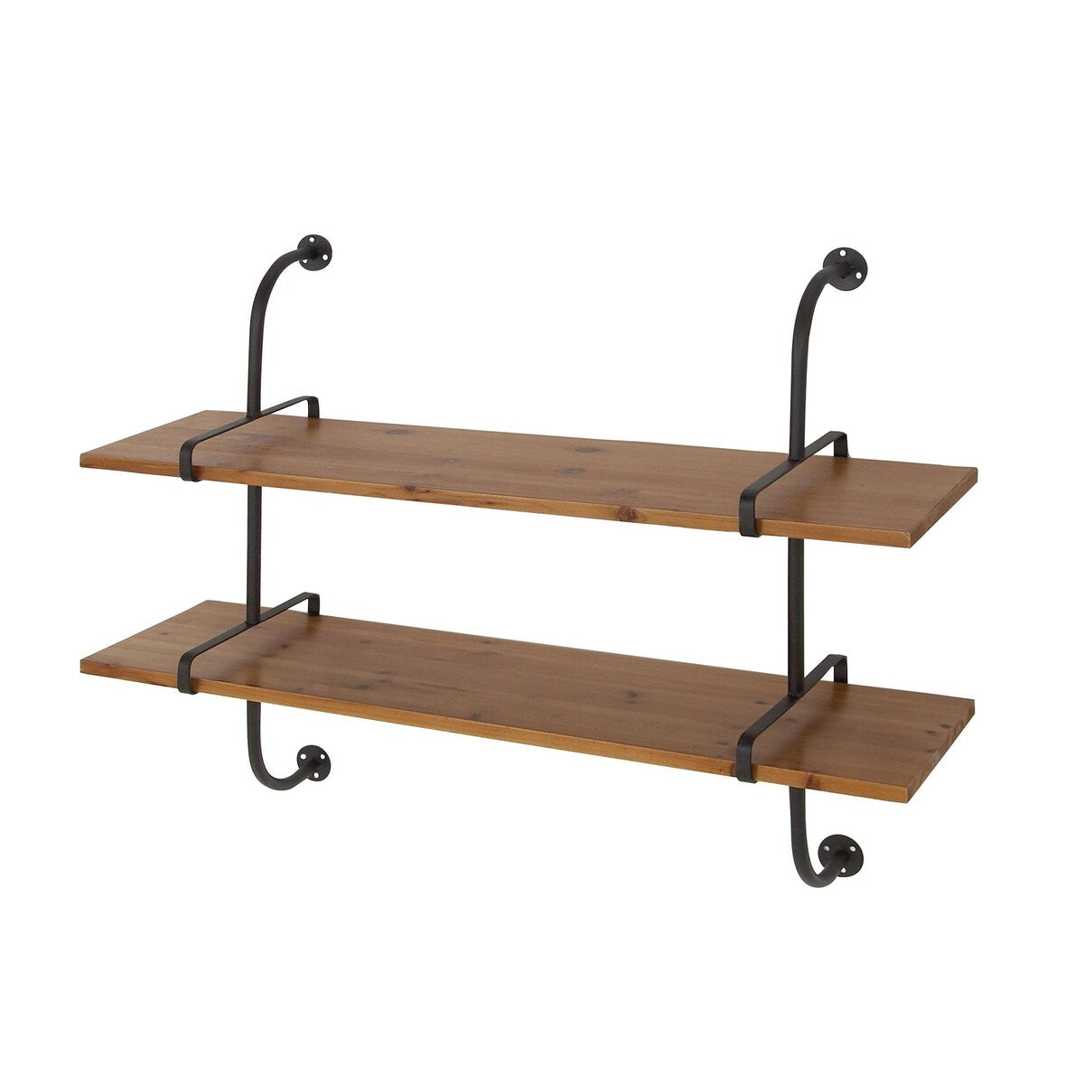 Wood 2 or 3 Level Wall Shelf with Black Metal Brackets - Brown or Gray - Roche River Decor