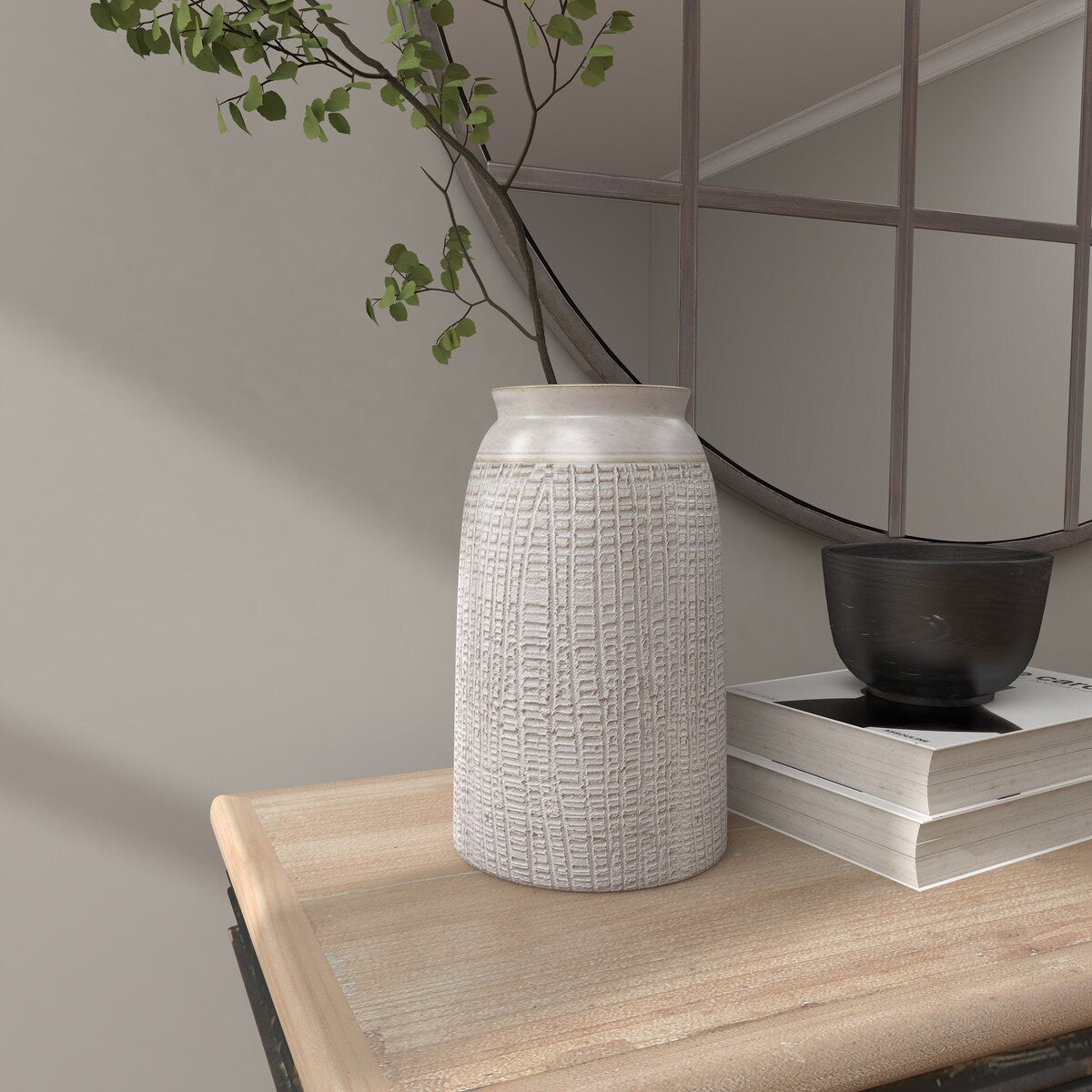 Ceramic Textured Crosshatch Decorative Vase - White - Roche River Decor