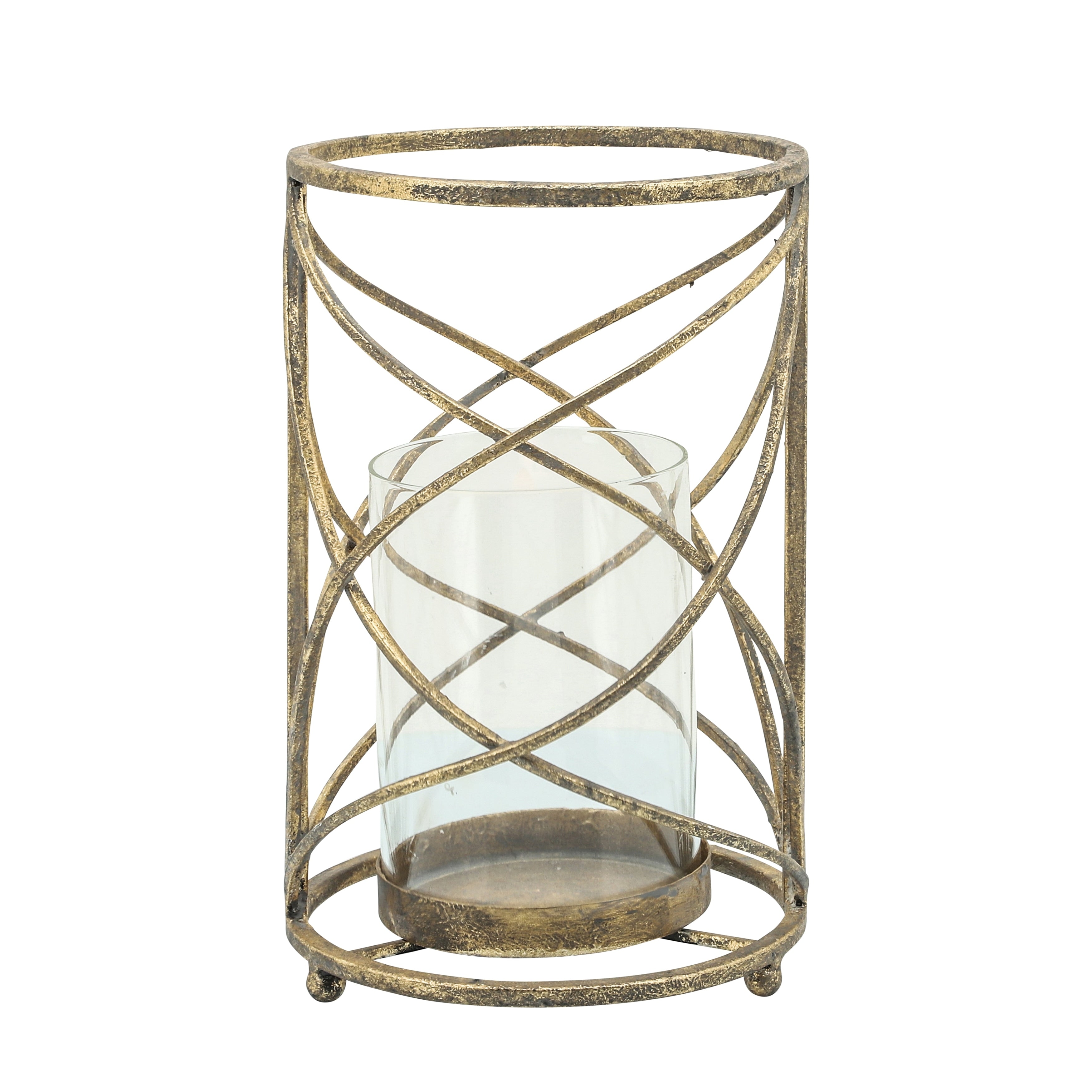 Sagebrook Home Modern Glam Glass and Metal Hurricane Candle Holder