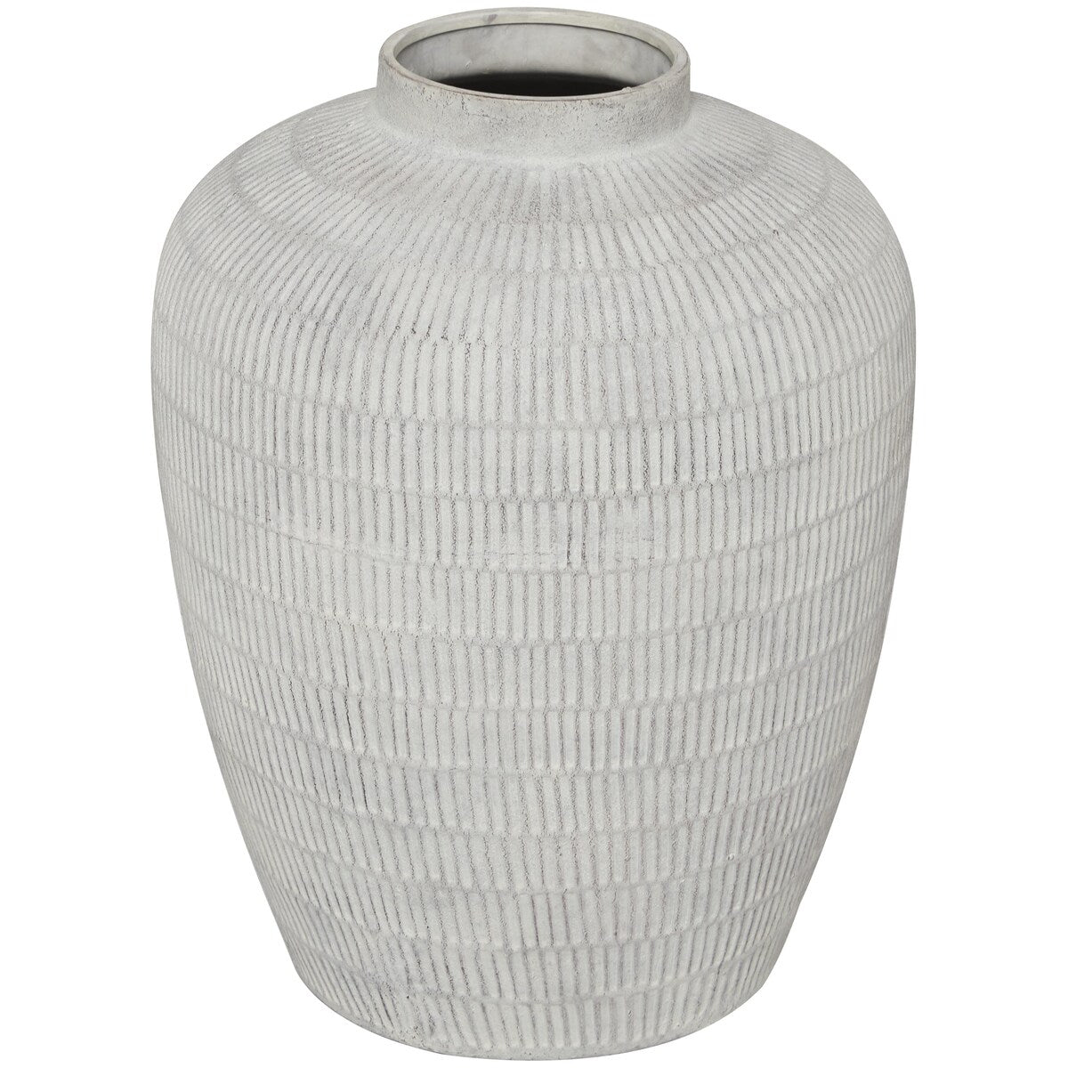 Ceramic Textured Decorative Vase with Linear Pattern - Cream - Roche River Decor