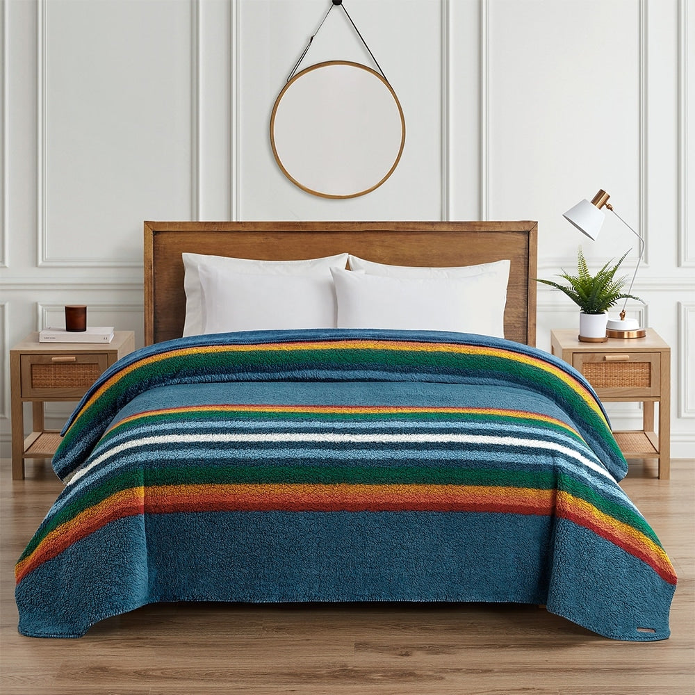 Queen Blanket Serape Stripe Blue