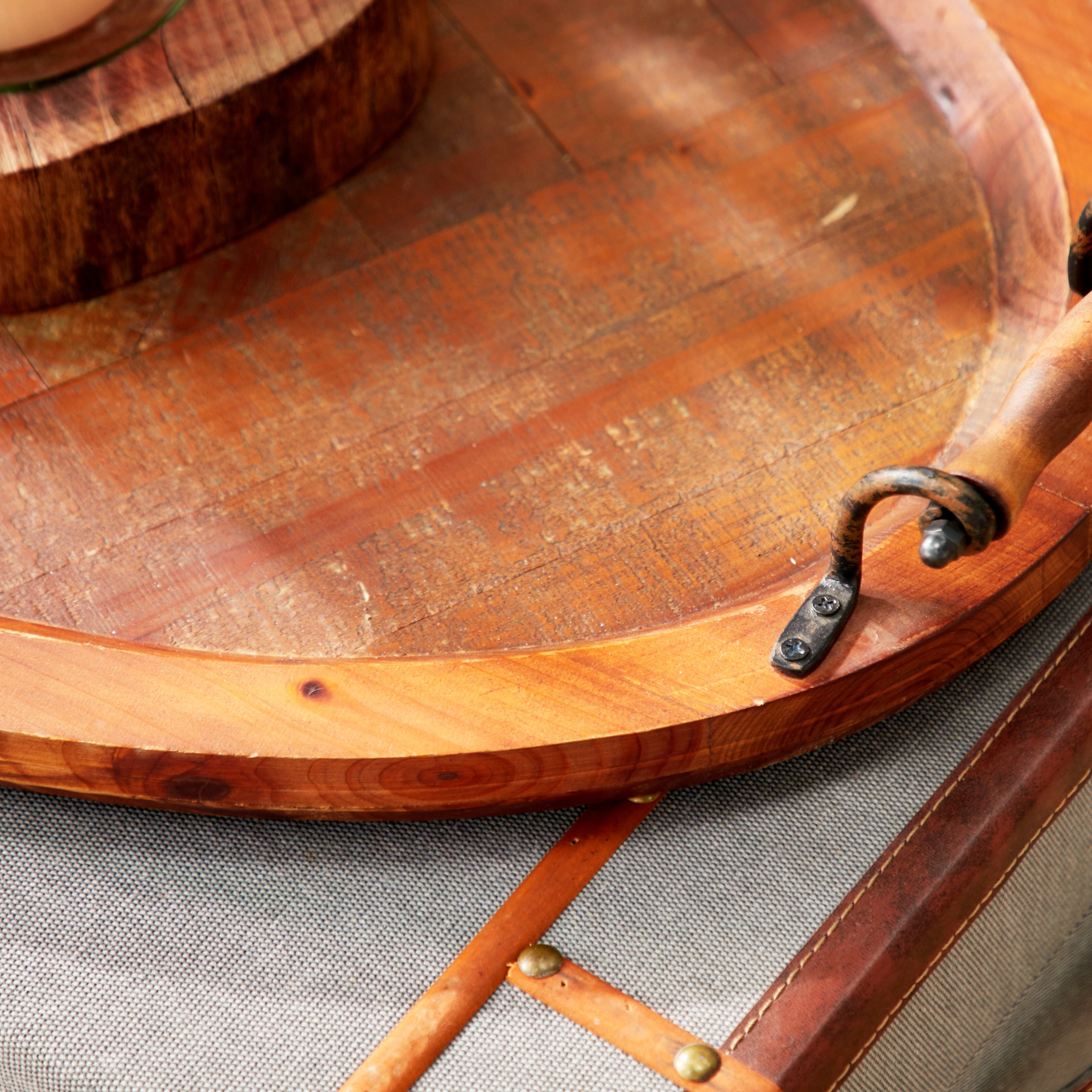 Wood Large Oval Tray with Scroll Metal Handles - Brown - Roche River Decor - 19W x 29L x 4H