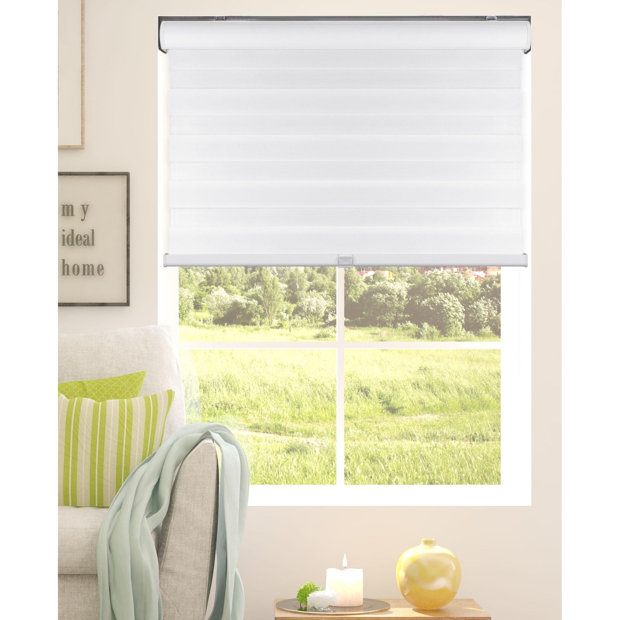 Arlo Blinds White Cordless 3-in-1 Zebra Roller Privacy Shade