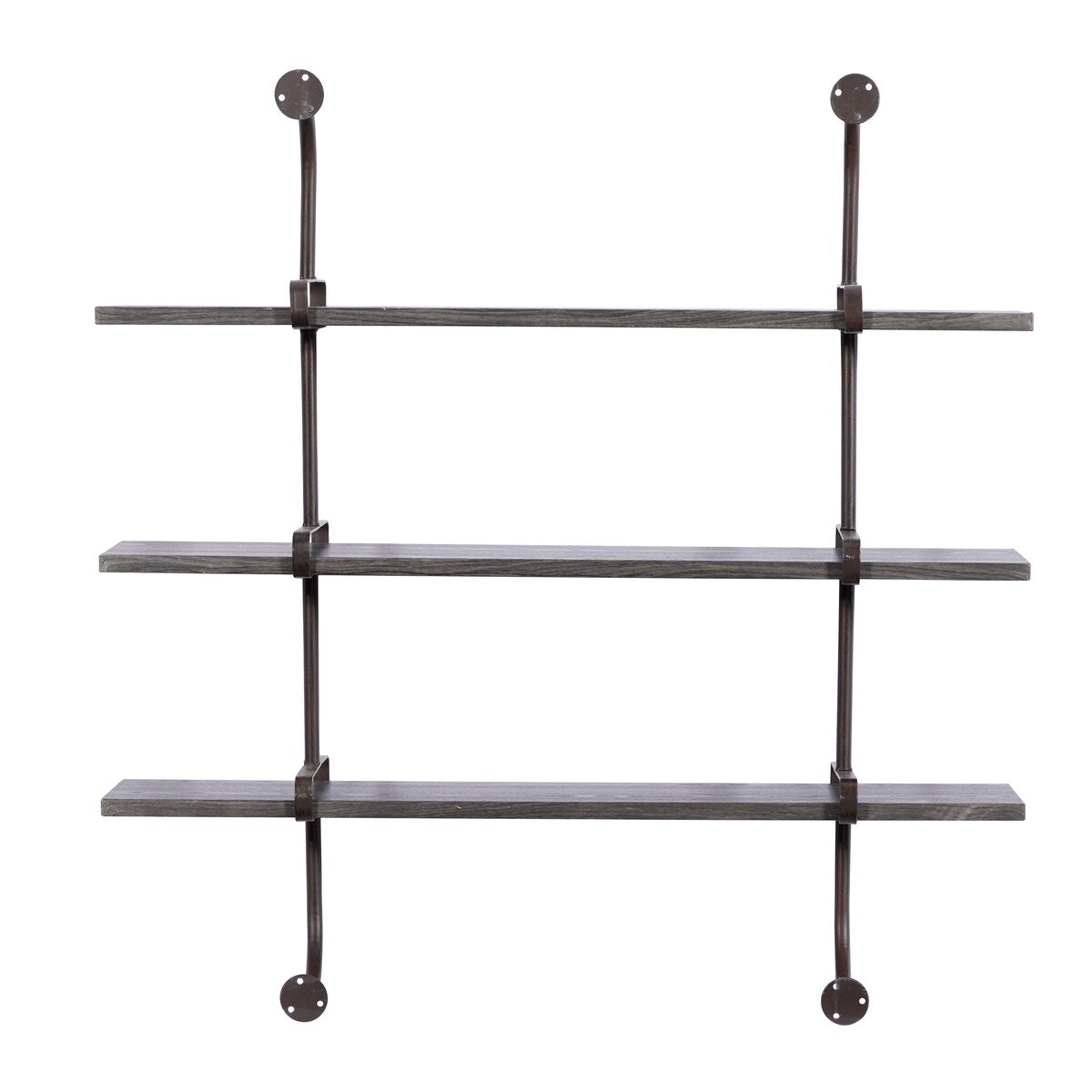 Wood 2 or 3 Level Wall Shelf with Black Metal Brackets - Brown or Gray - Roche River Decor