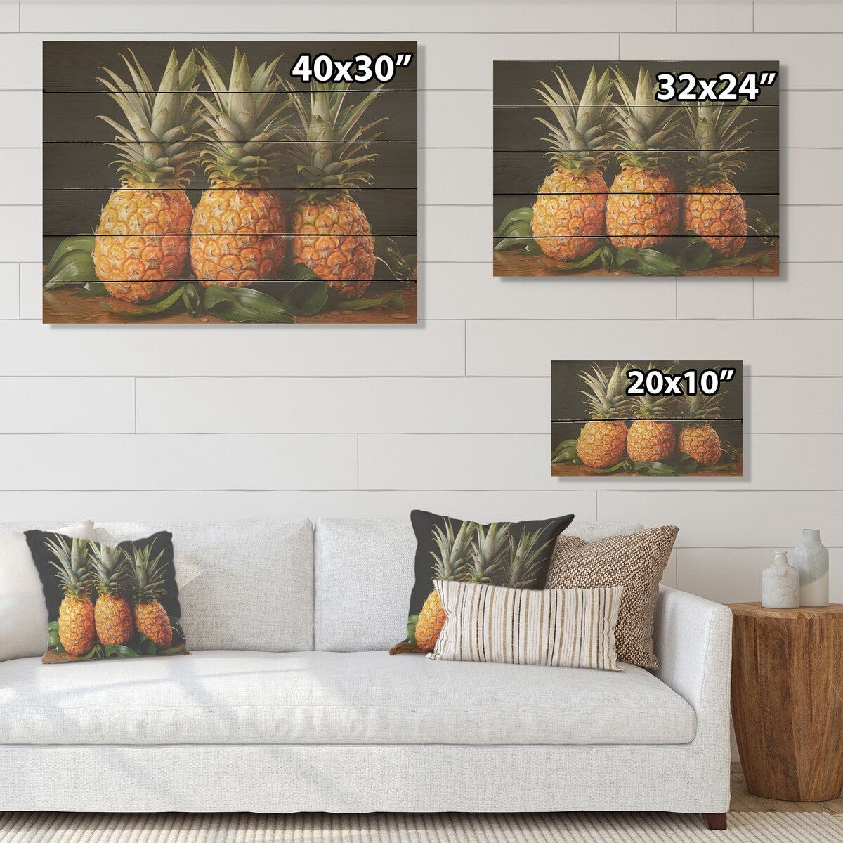 Designart Sweet Pinapple Juicy Delight Pineapples Wood Wall Decor Traditional Green Wood Panel On Natural Pine Wood